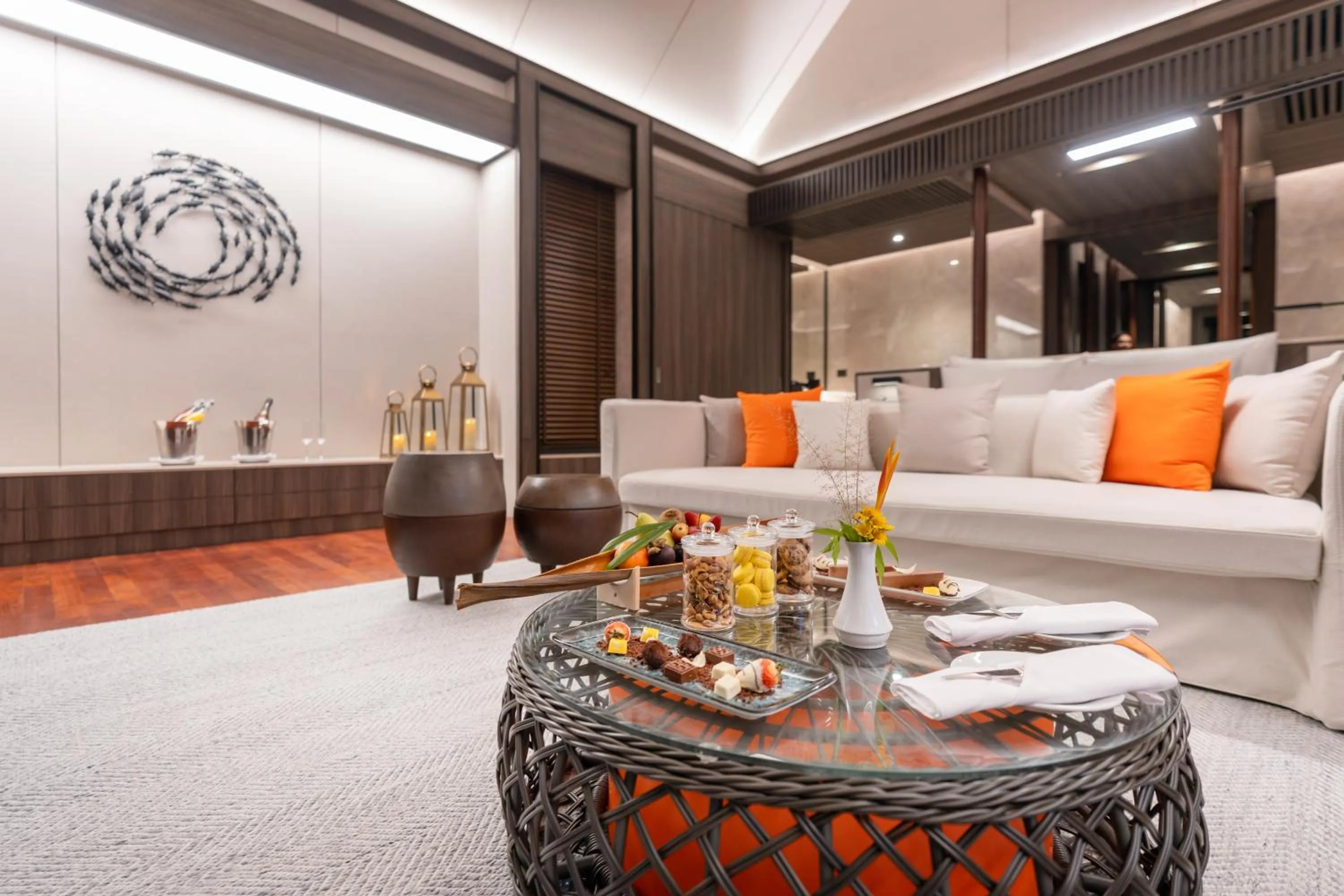 Seating area in Madifushi Private Island- Free return seaplane transfr for min 5&9 nights for 19Dec-10Jan