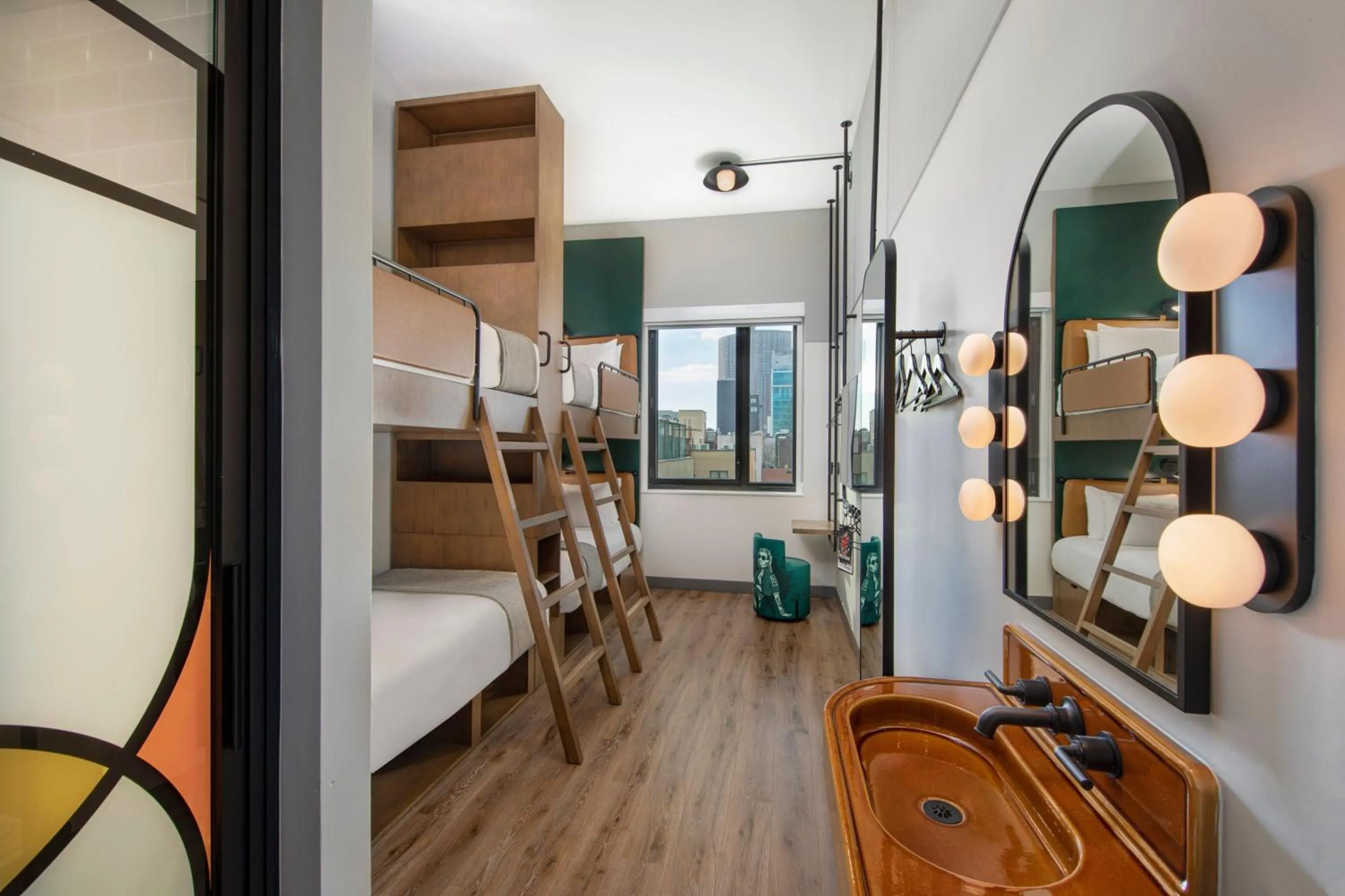 Photo of the whole room, Bed in Moxy NYC Lower East Side