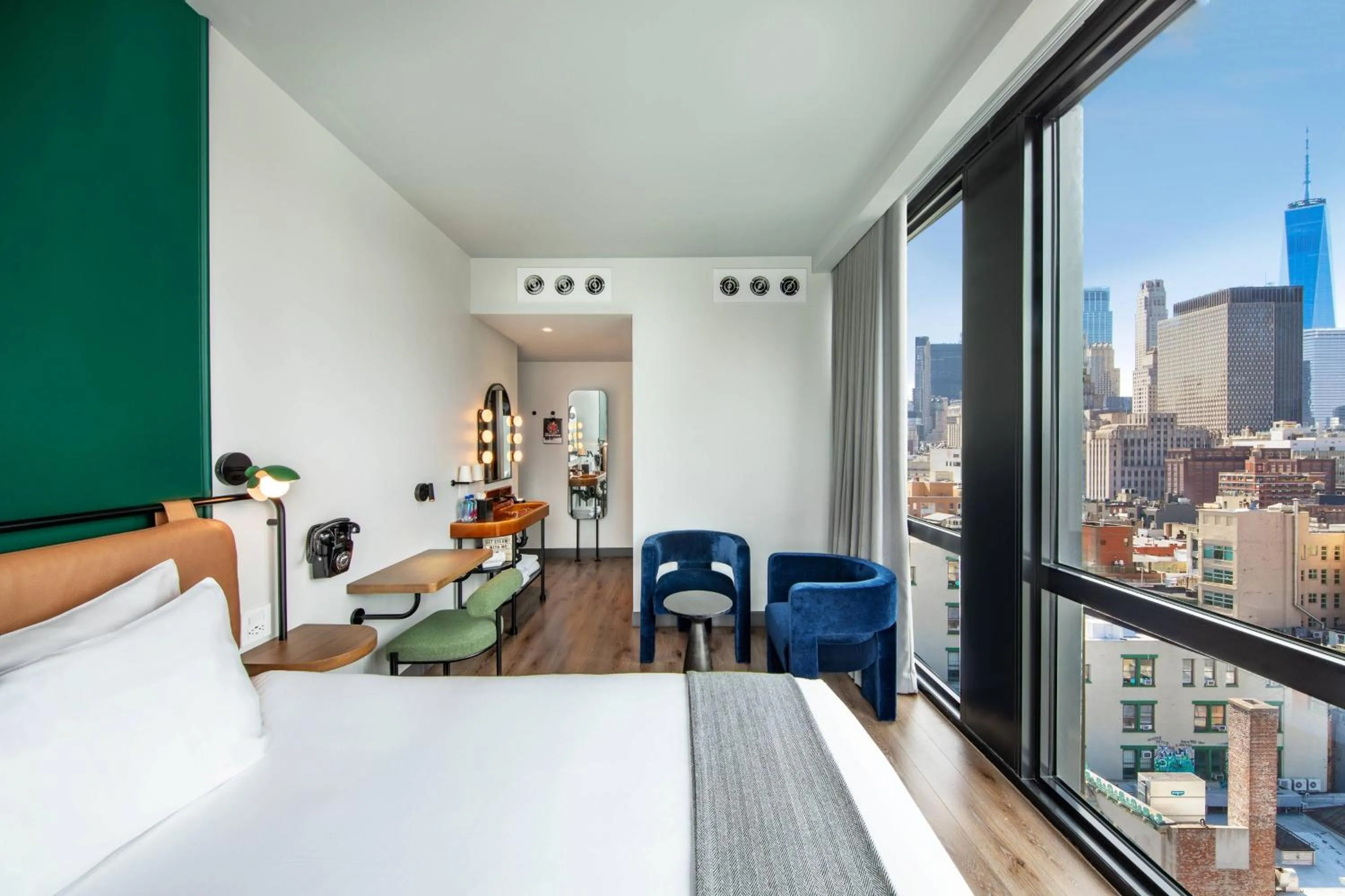 Photo of the whole room, Bed in Moxy NYC Lower East Side