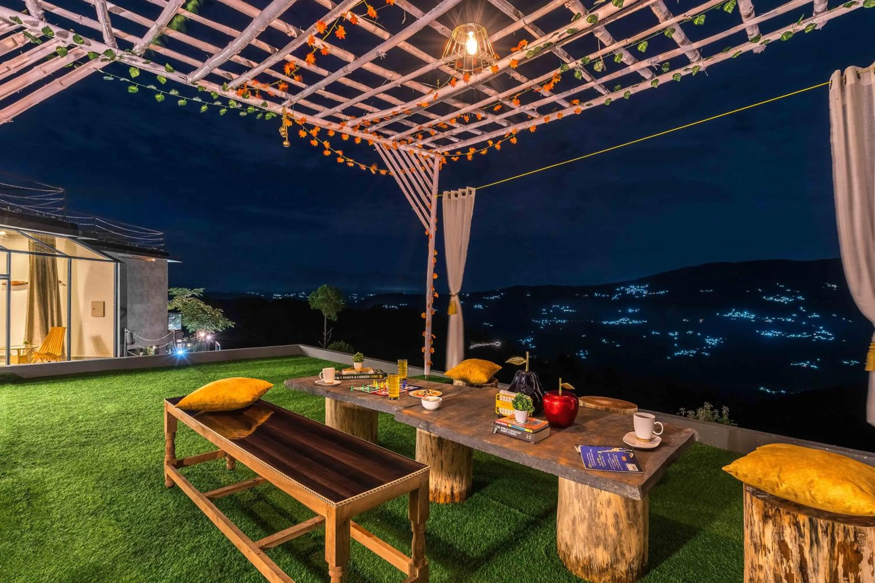 Patio in SaffronStays Glasshouse Celeste, Ranikhet - luxurious glass villa with breathtaking views