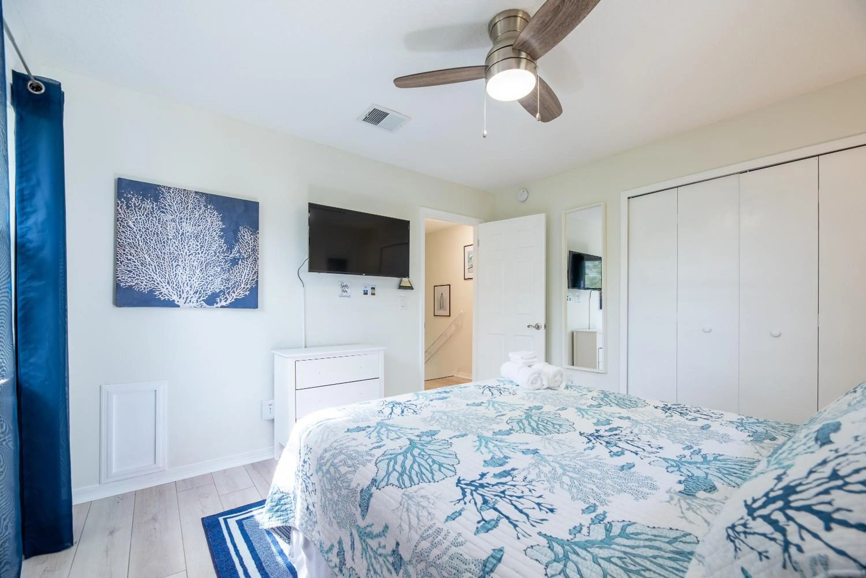 Bedroom, Bed in Jax Vacations 1/2 Mile to Beach, 2 bedroom townhome pet friendly