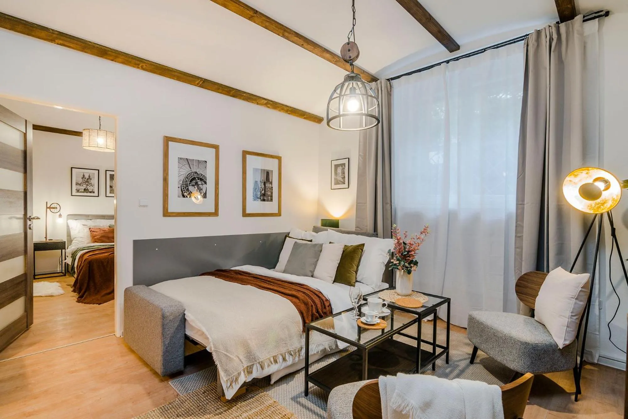 Living room, Bed in Florenc Apartments Prague 1 by Michal&Friends