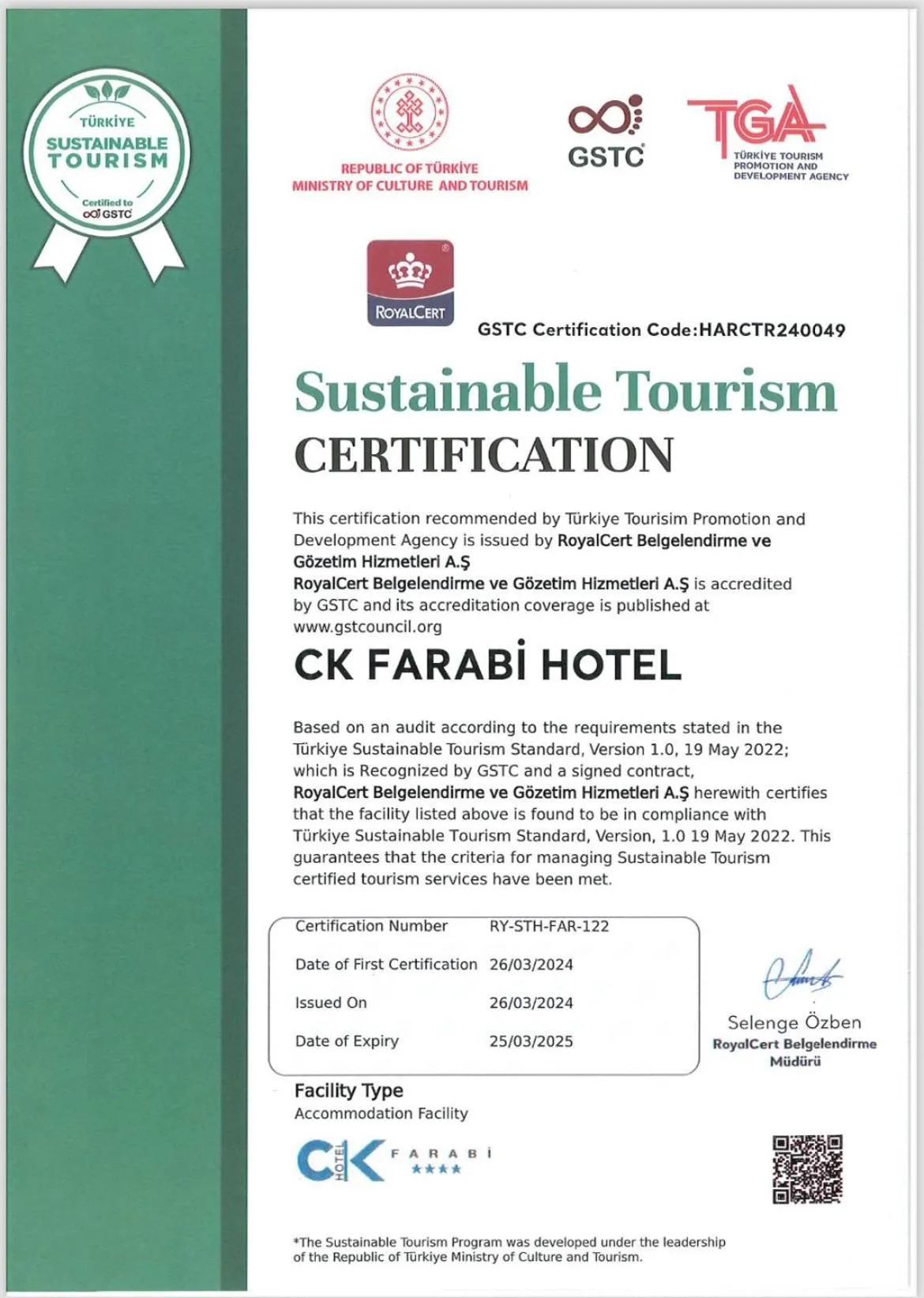 Logo/Certificate/Sign in CK Farabi Hotel