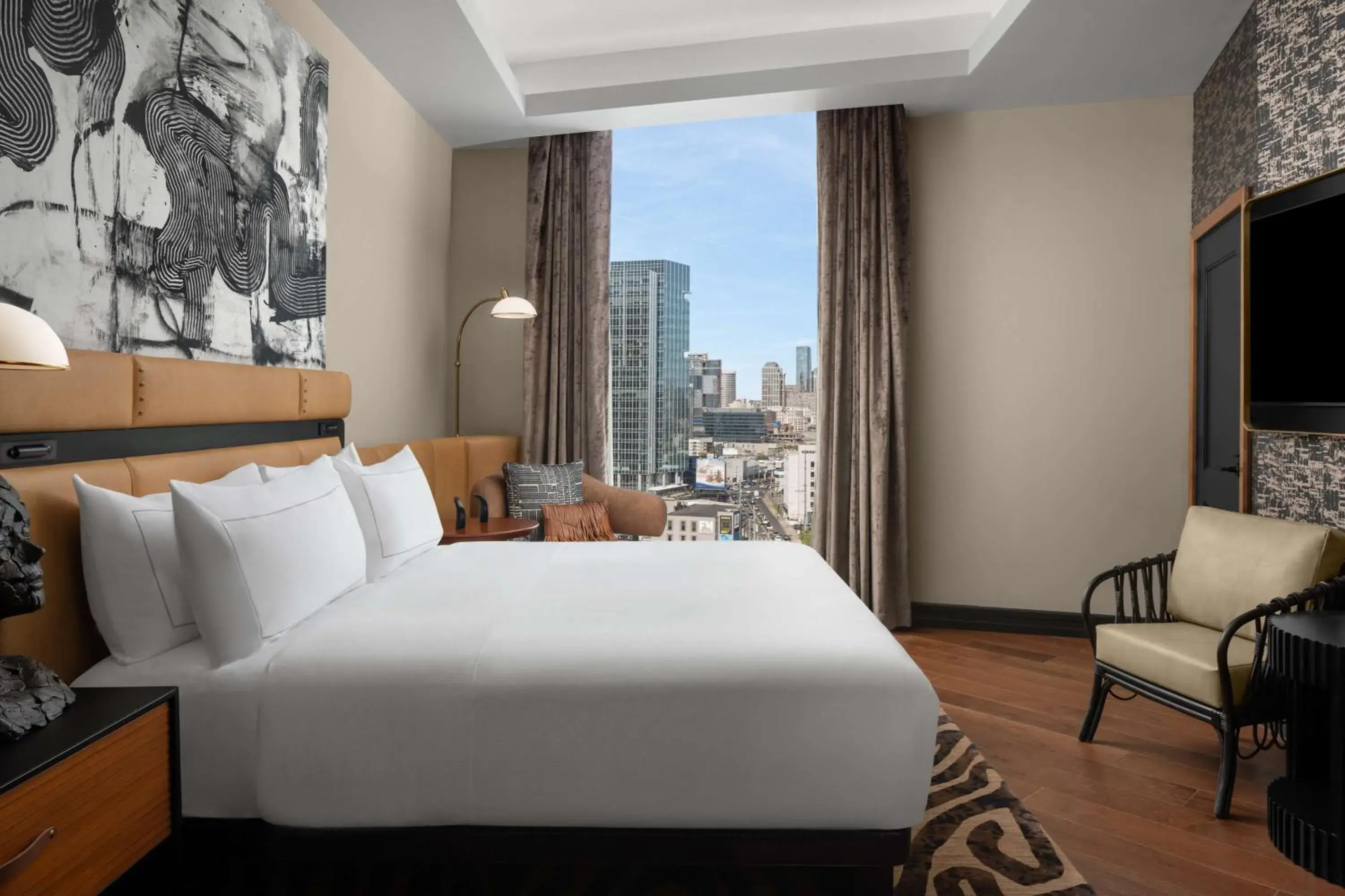 Bed in Hotel Fraye Nashville, Curio Collection By Hilton Bed in Hotel Fraye Nashville, Curio Collection By Hilton