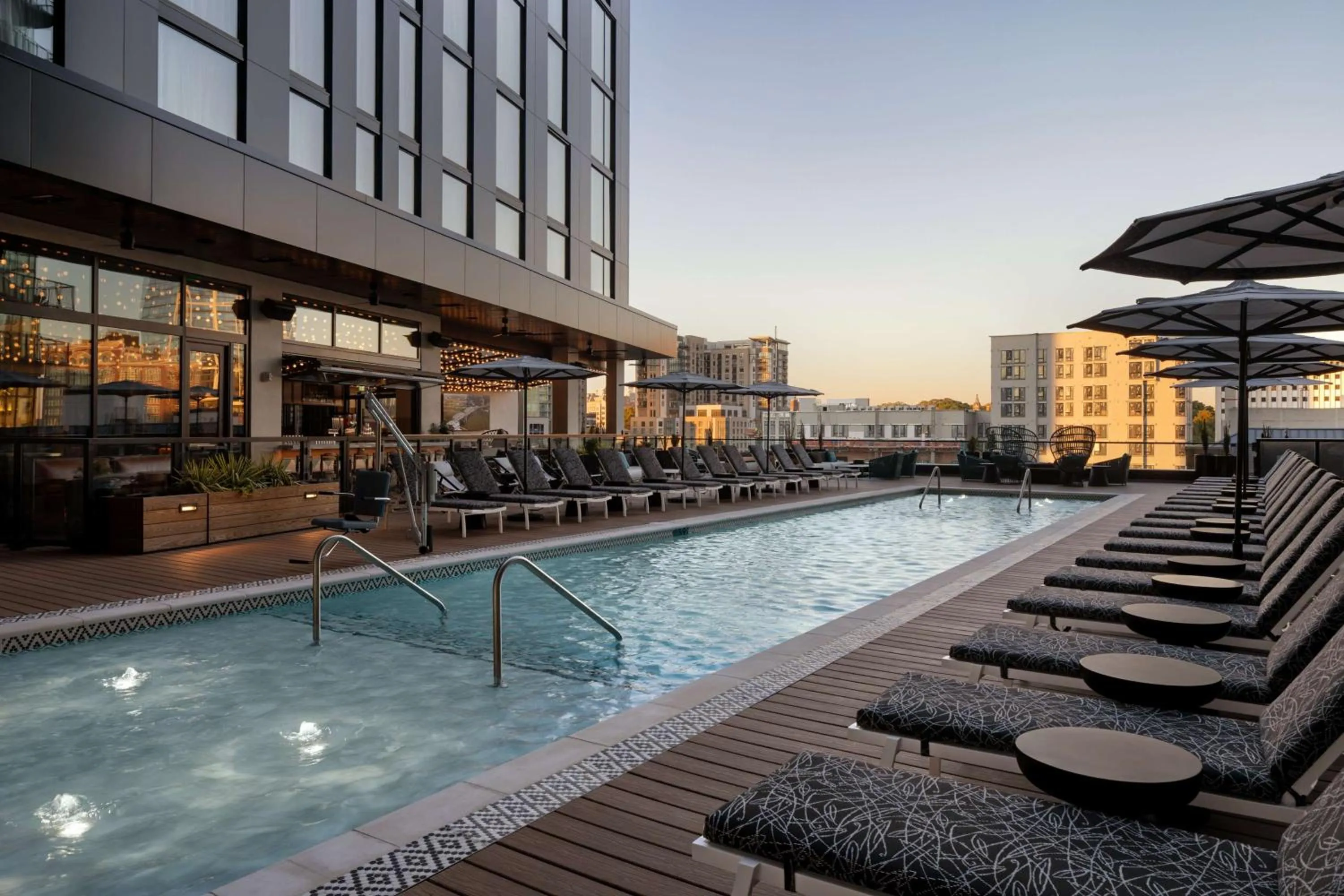 Pool view in Hotel Fraye Nashville, Curio Collection By Hilton