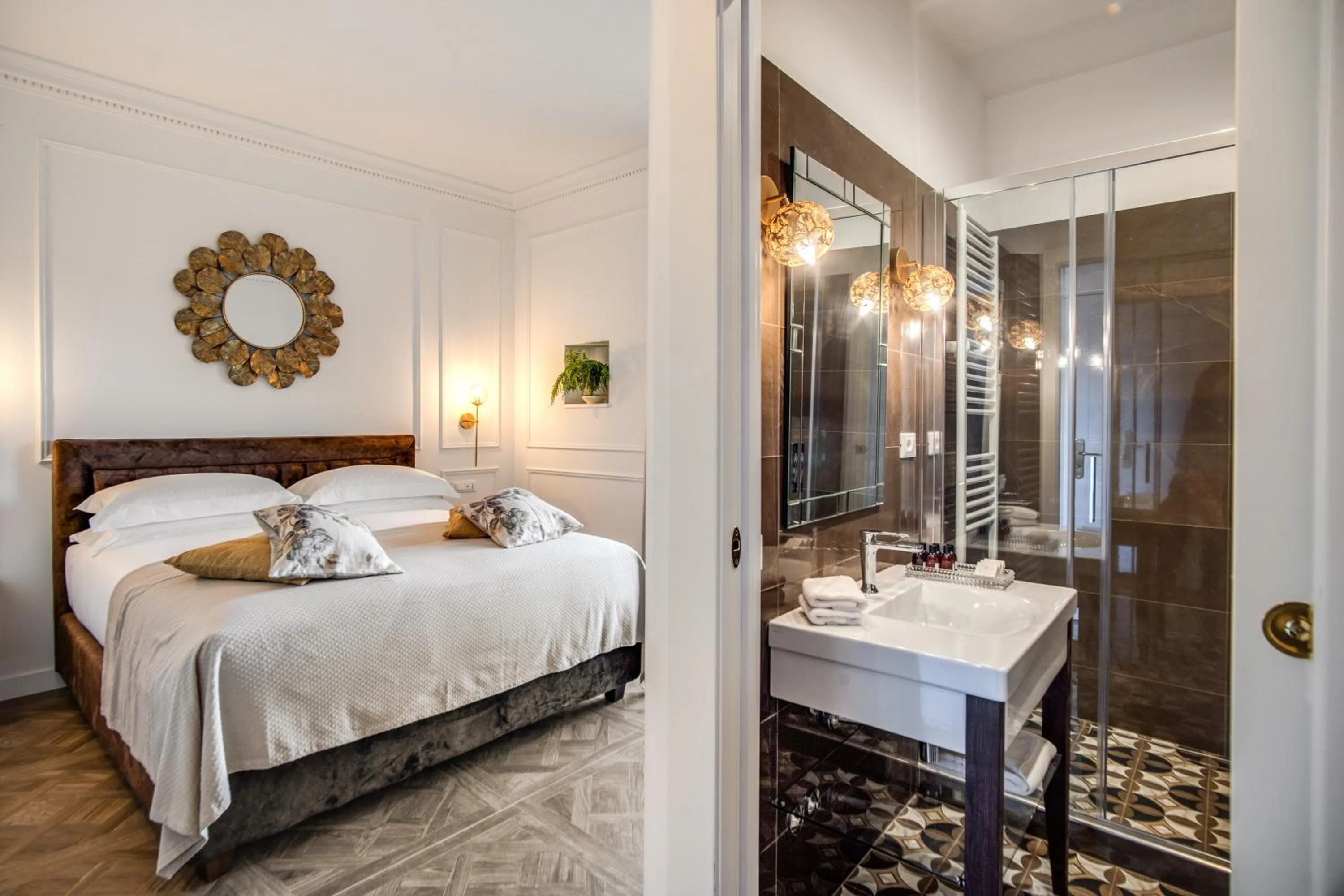 Bathroom, Bed in Vigna Caio Relais & Spa