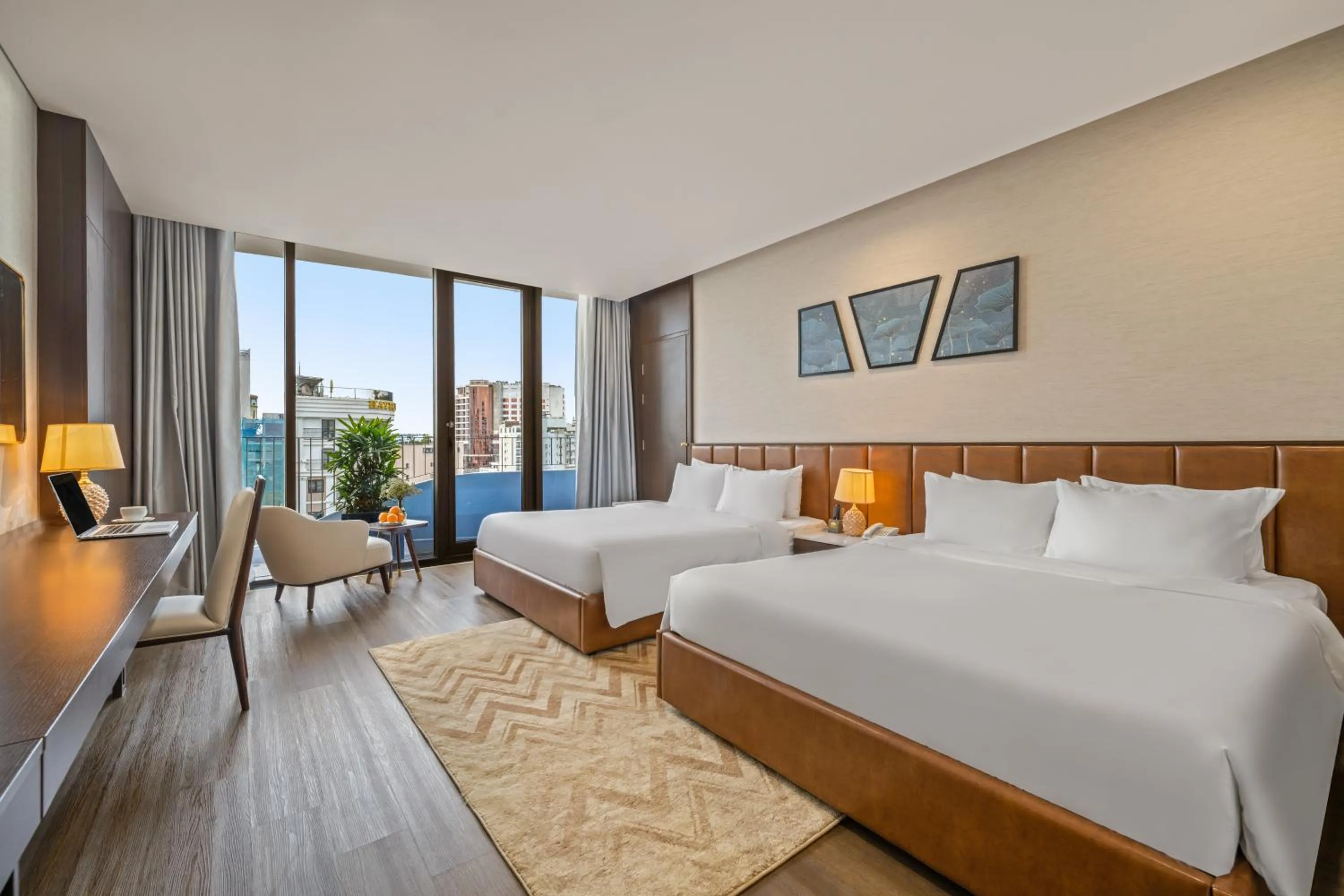 View (from property/room), Bed in Golden Lotus Grand Da Nang - Panoramic Rooftop Bar & Daily Afternoon Tea