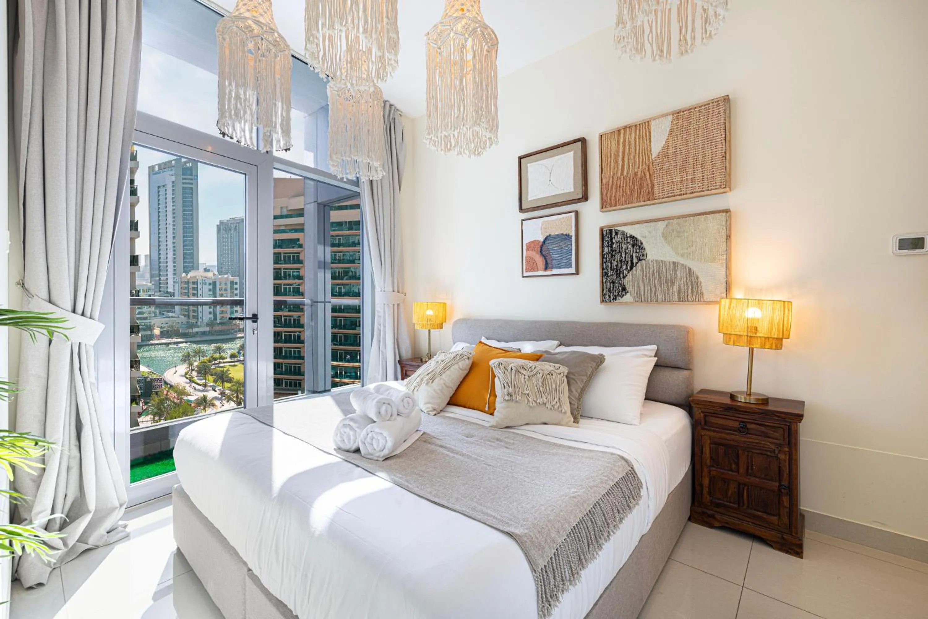 Bed in Stylish 3 bedrooms Boho-Style Home