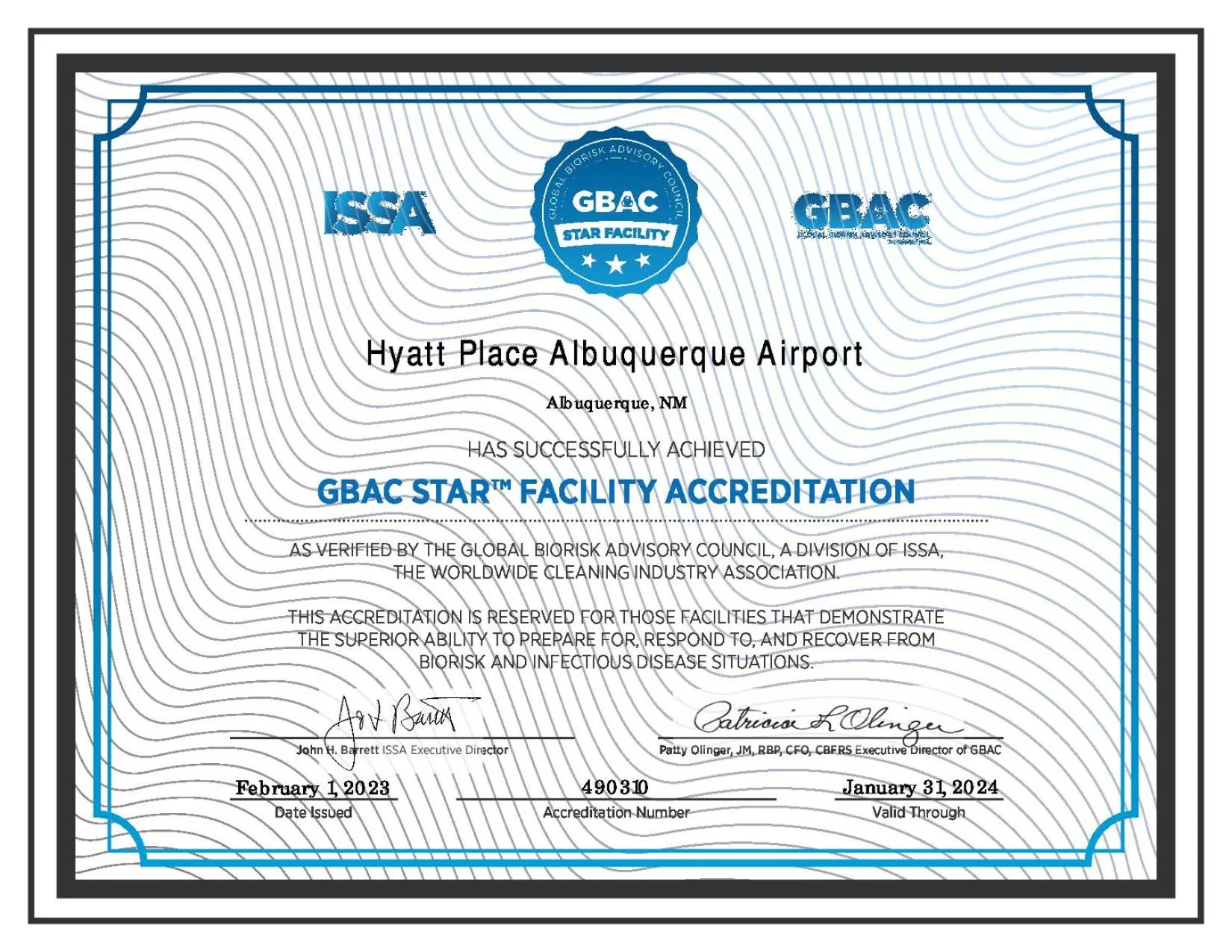 Certificate/Award in Hyatt Place Albuquerque Airport