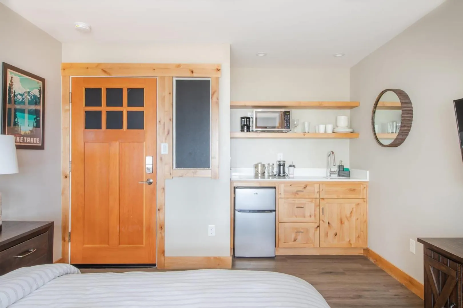 Bed in Lakeside Hotel room #6 in Kings Beach