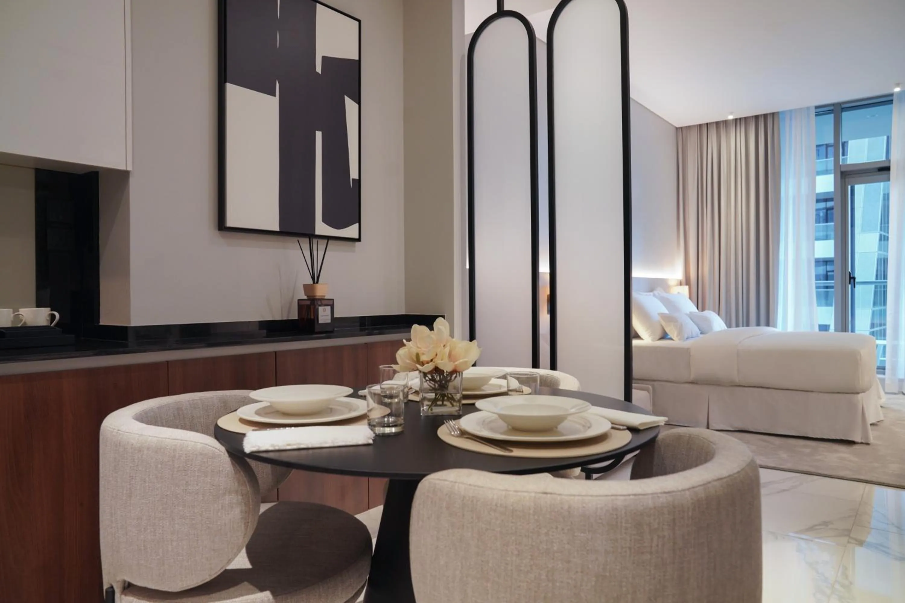 Seating area in Lusso Hometels J One Business Bay