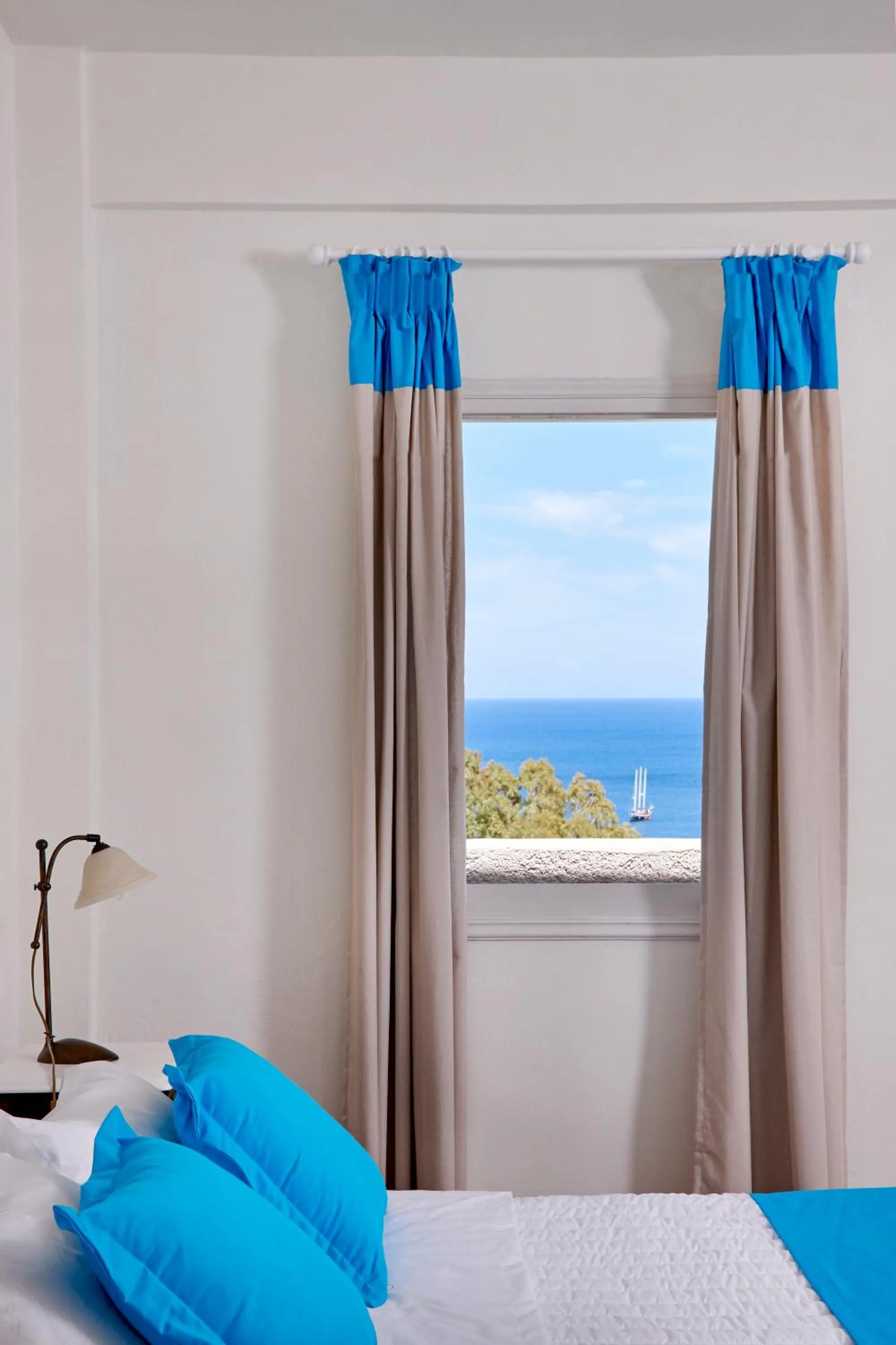 Bedroom, Bed in Terra Blue Santorini