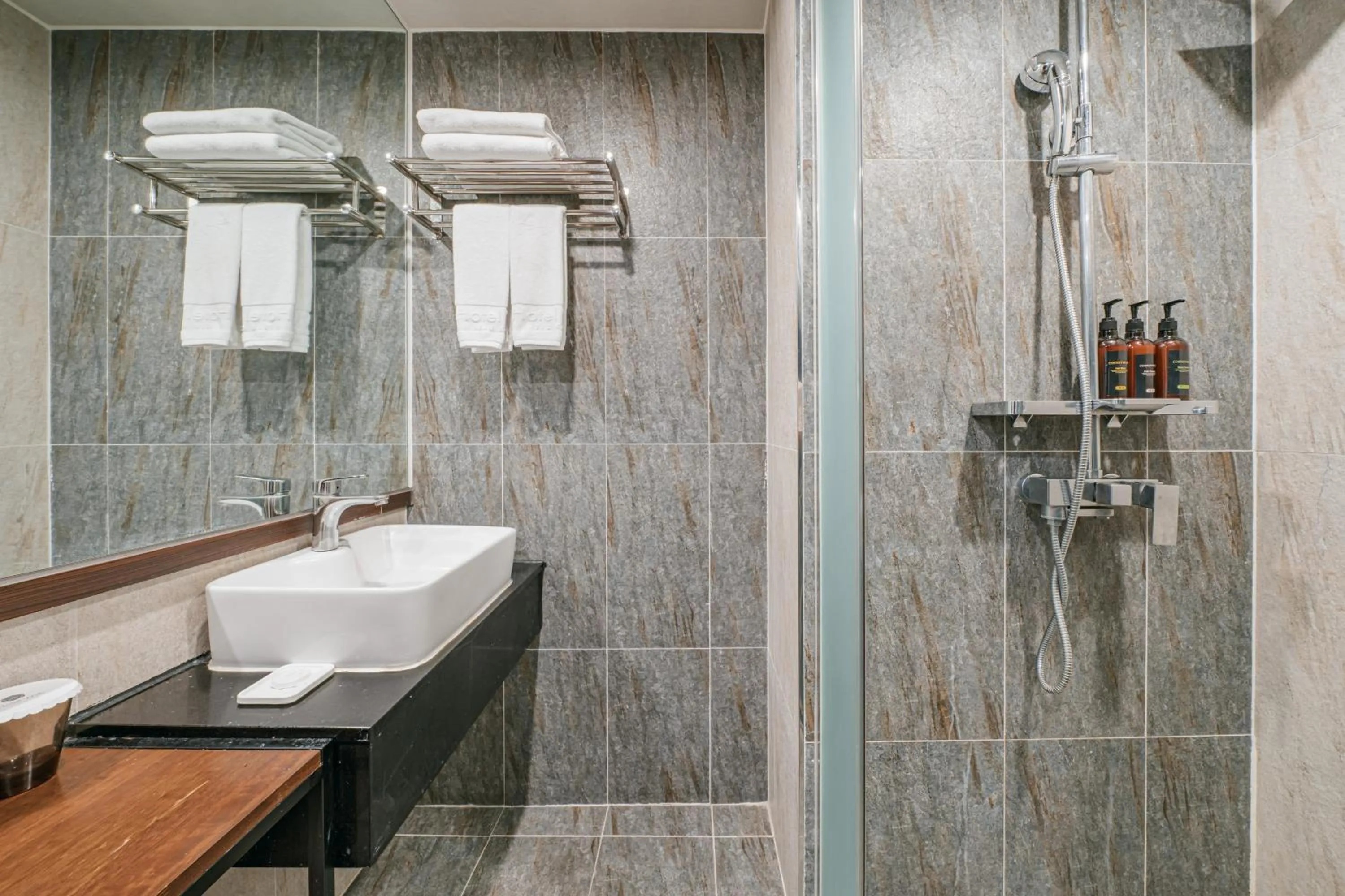 Bathroom in Hotel With City