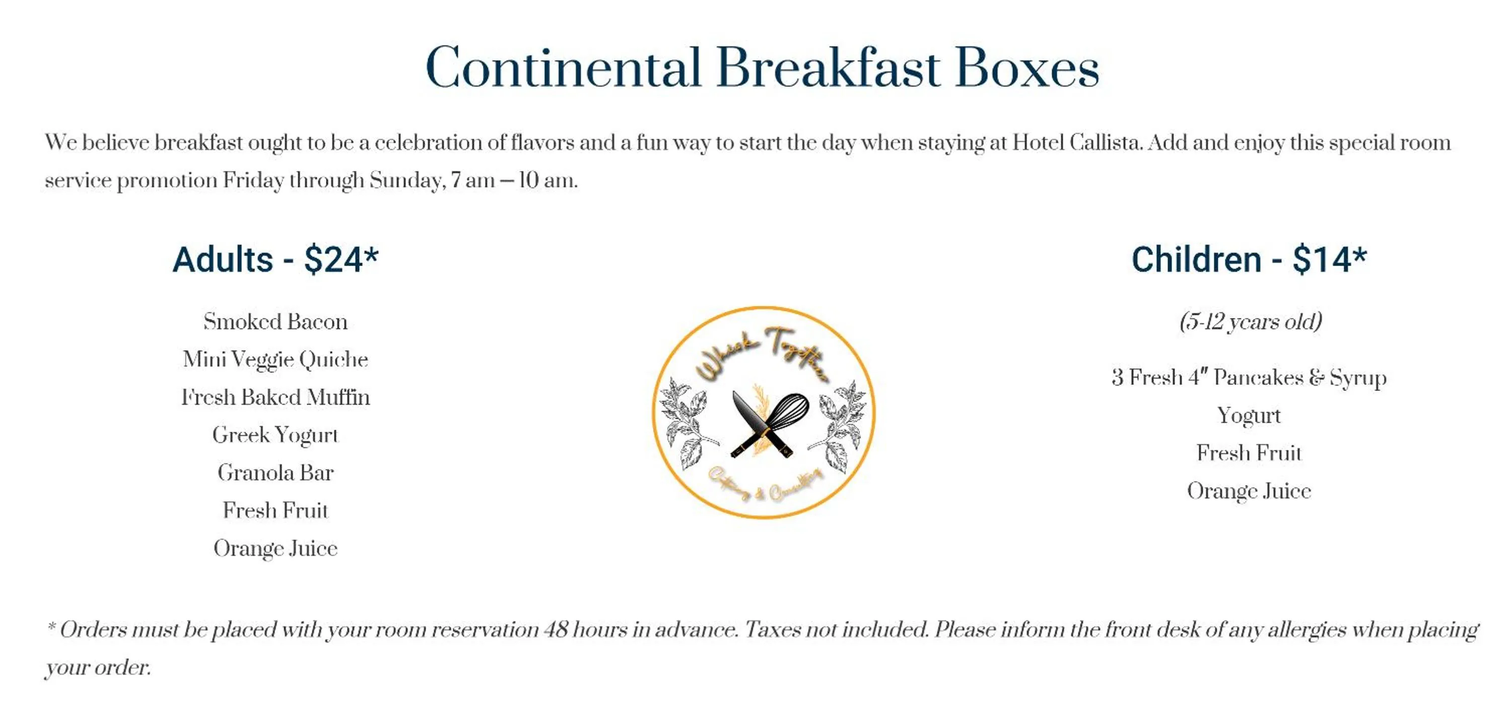 Food and drinks in Hotel Callista