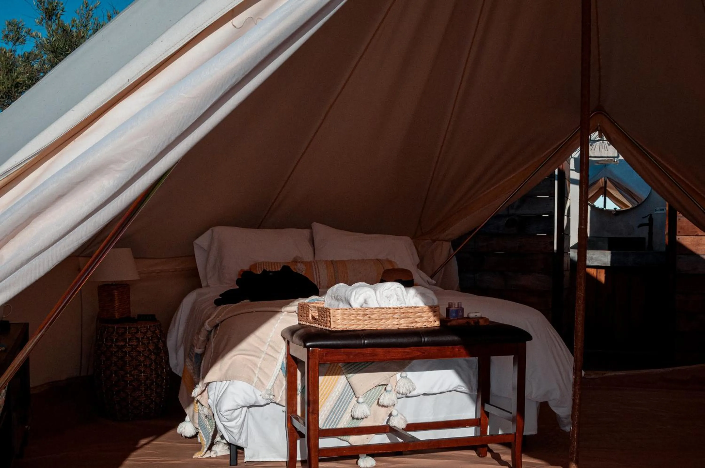 Bedroom, Bed in Glamping Valle de Guadalupe with Private Bathrooms by YUMA Resort