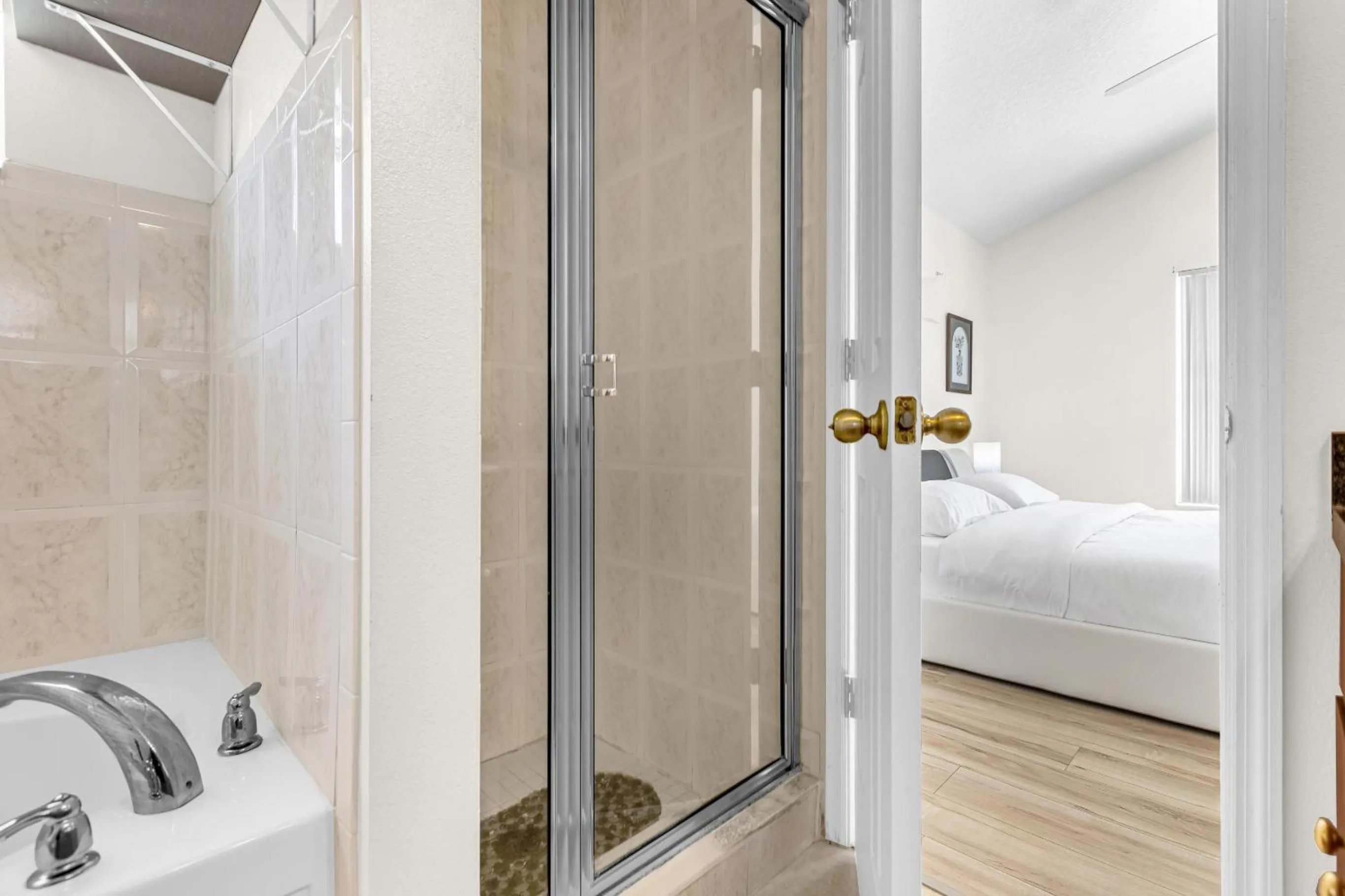 Shower, Bed in Disney Area 4BR Home with Heated Private Pool