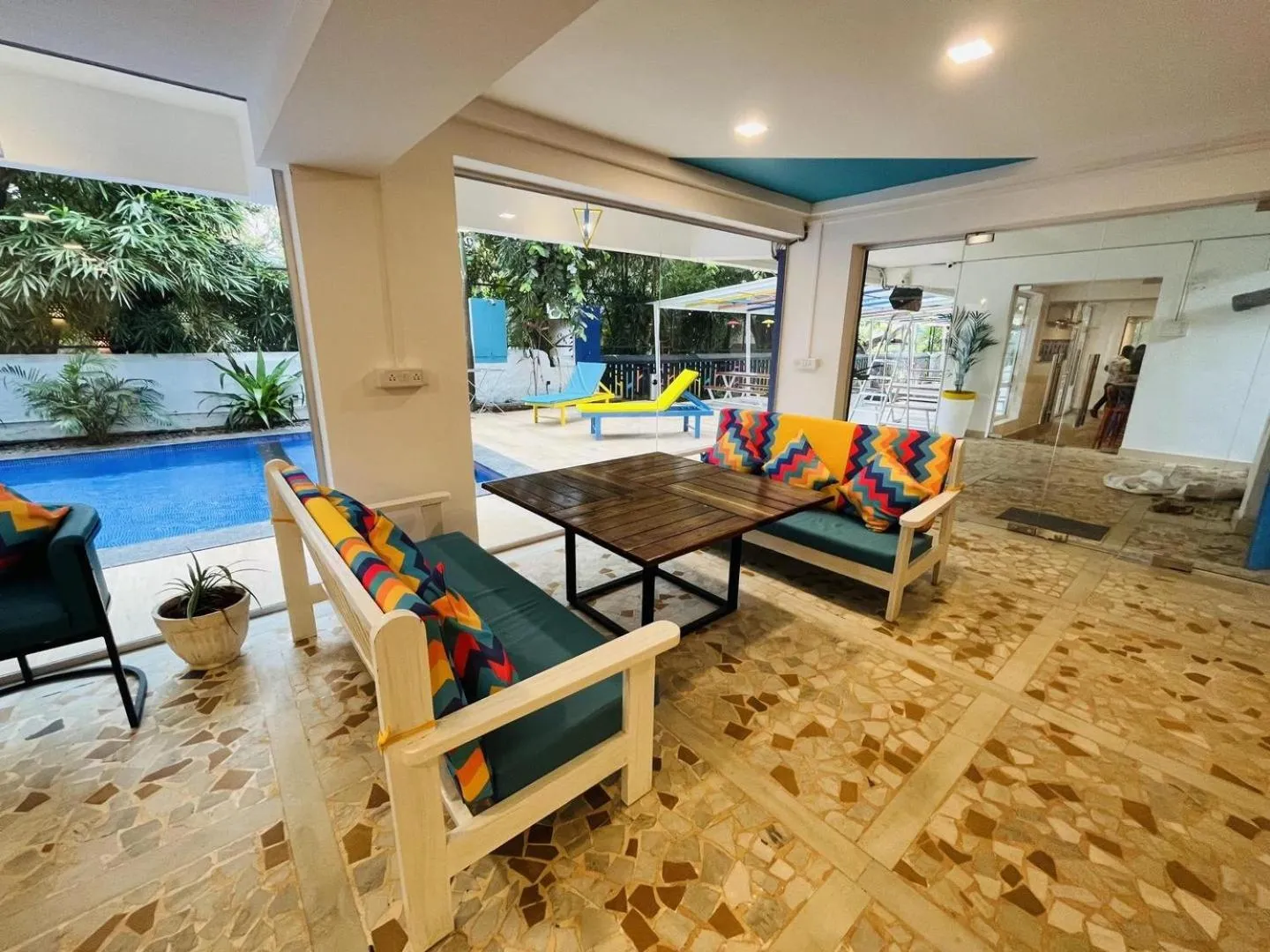 Seating area in goSTOPS PLUS Goa, Vagator