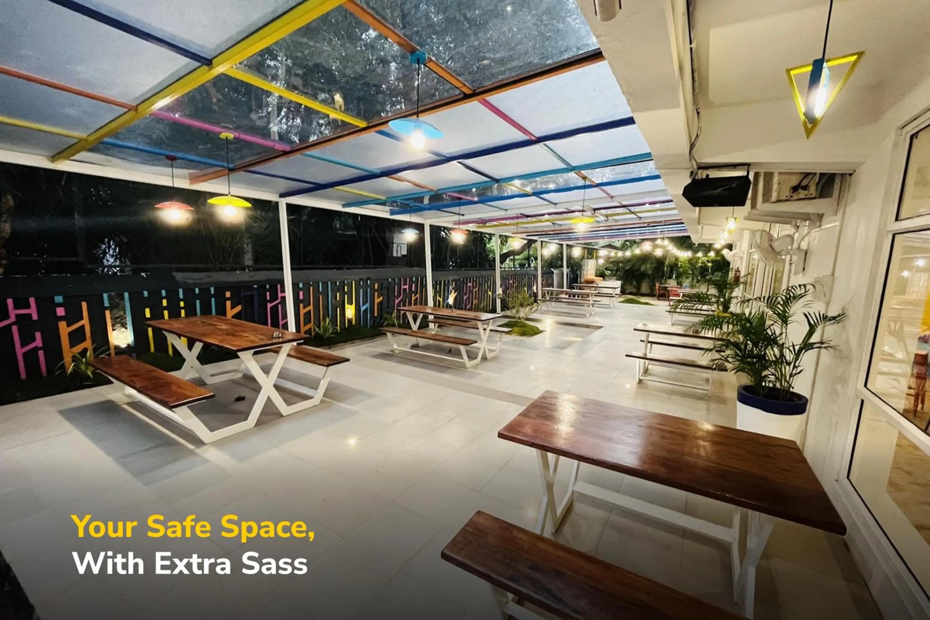 Seating area in goSTOPS PLUS Goa, Vagator