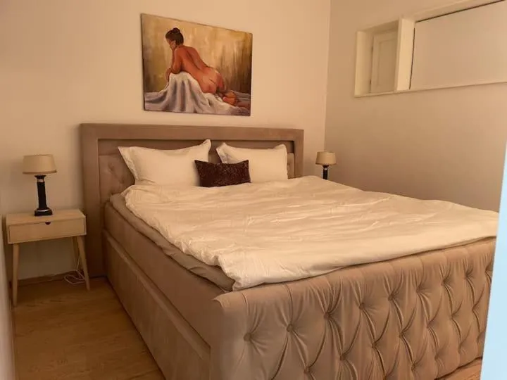 Bed in Bright & exclusive 1BR in Prime Location, located on water in Oslo center with see view to Oslo fjord