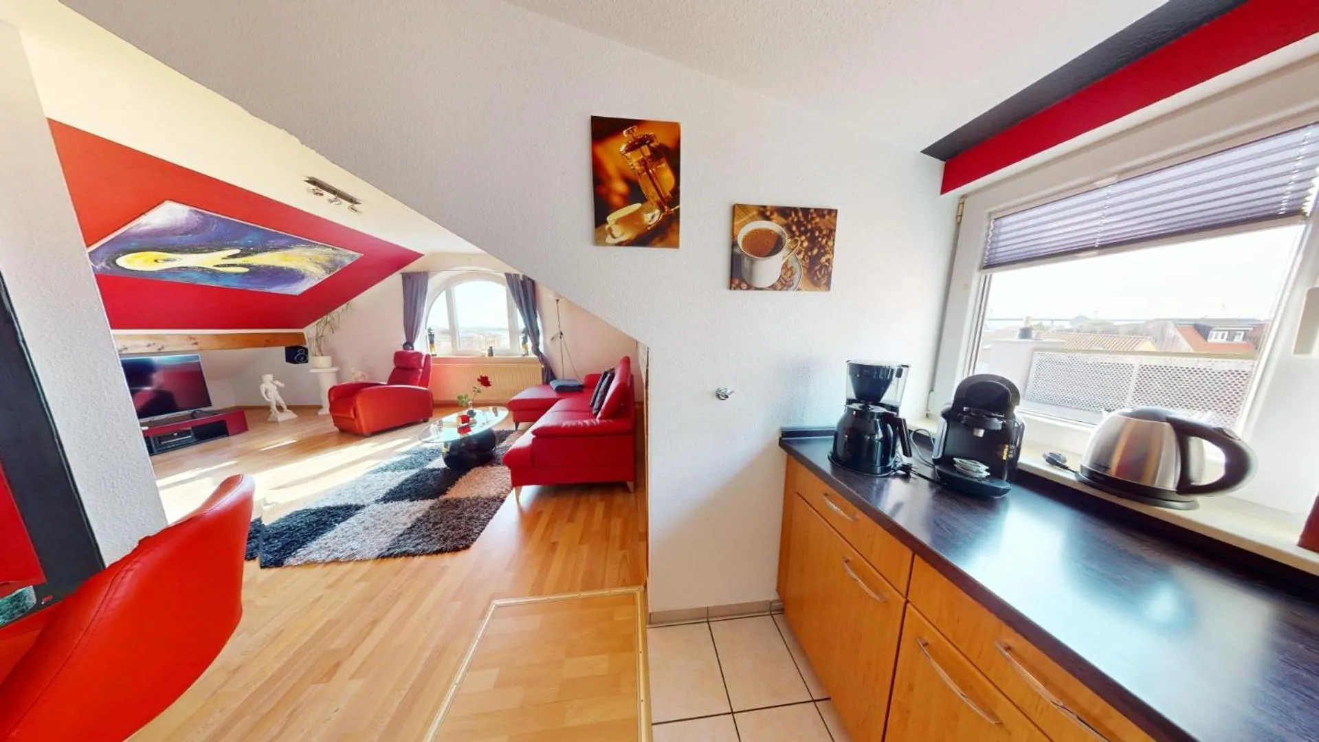 Kitchen or kitchenette in Apartments am Sund