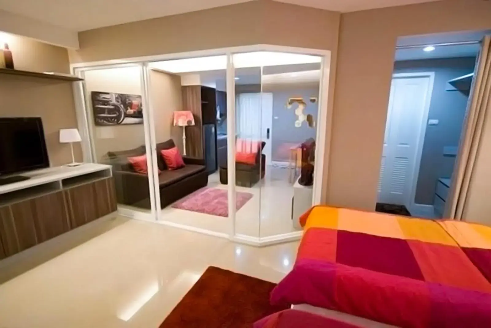 Living room, Bed in Jpark Residences at Thammasat Rangsit Living room, Bed in Jpark Residences at Thammasat Rangsit