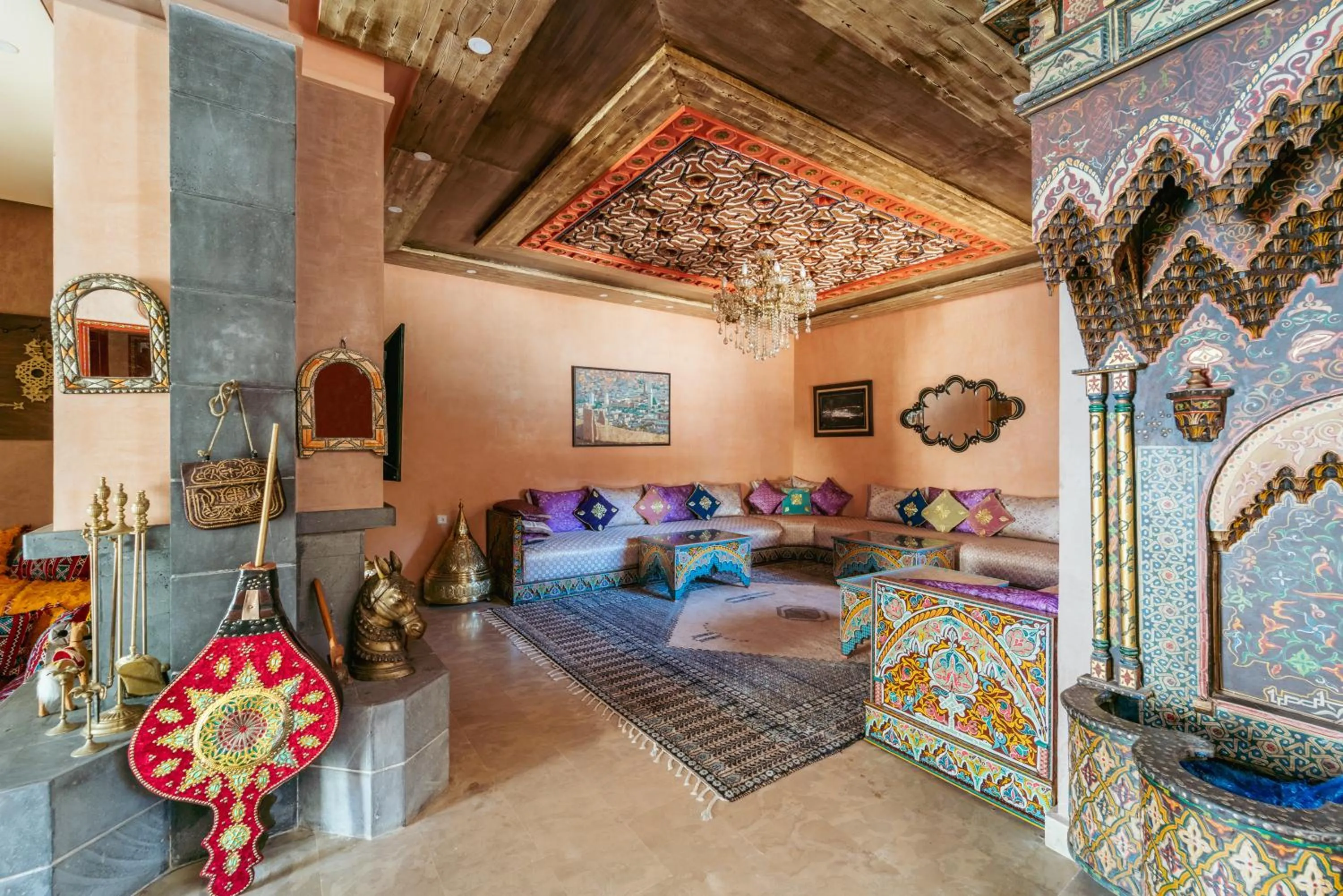 Living room, Bed in Riad Les Nuits De Fès
