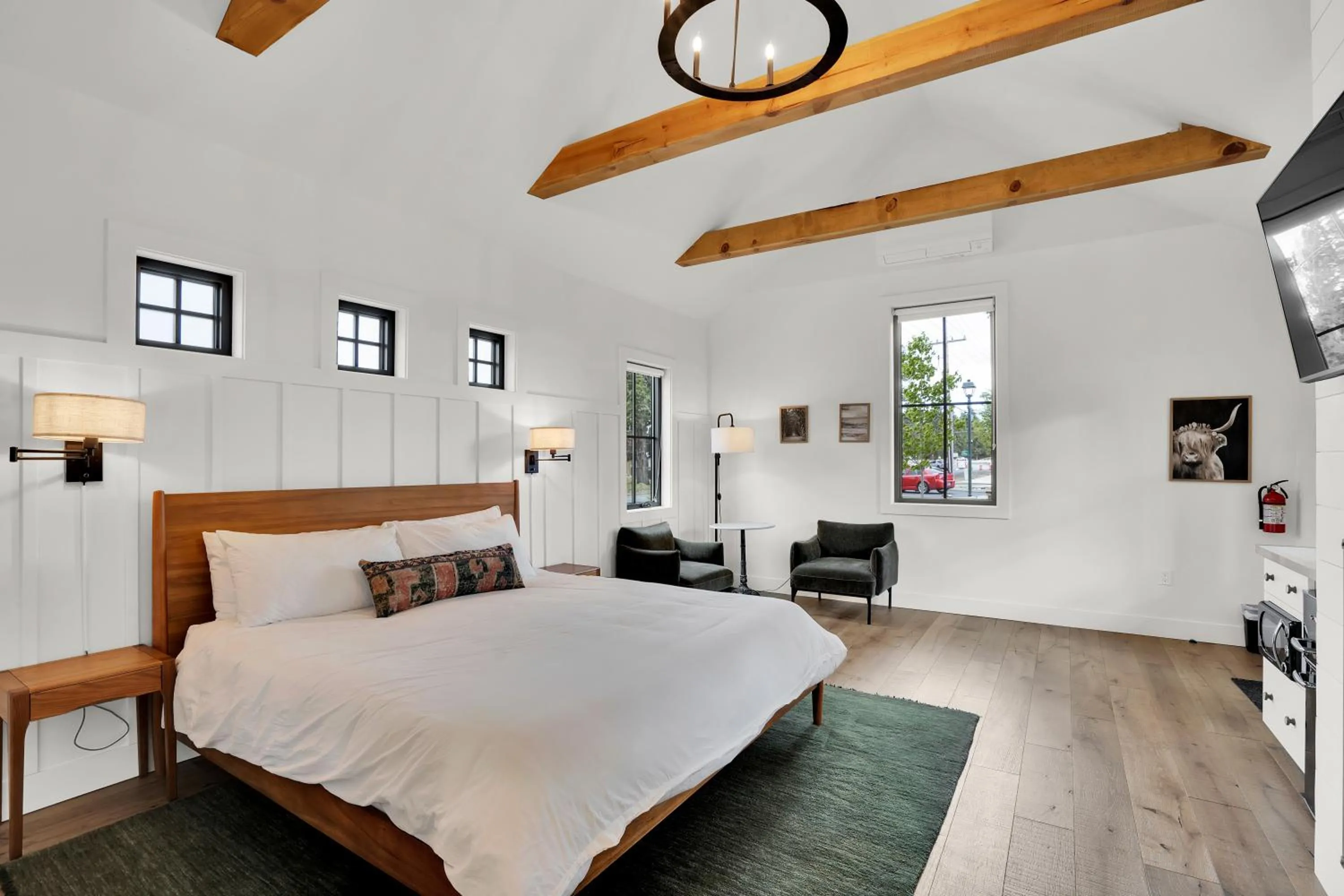 Seating area, Bed in The Scout Boutique Cottages