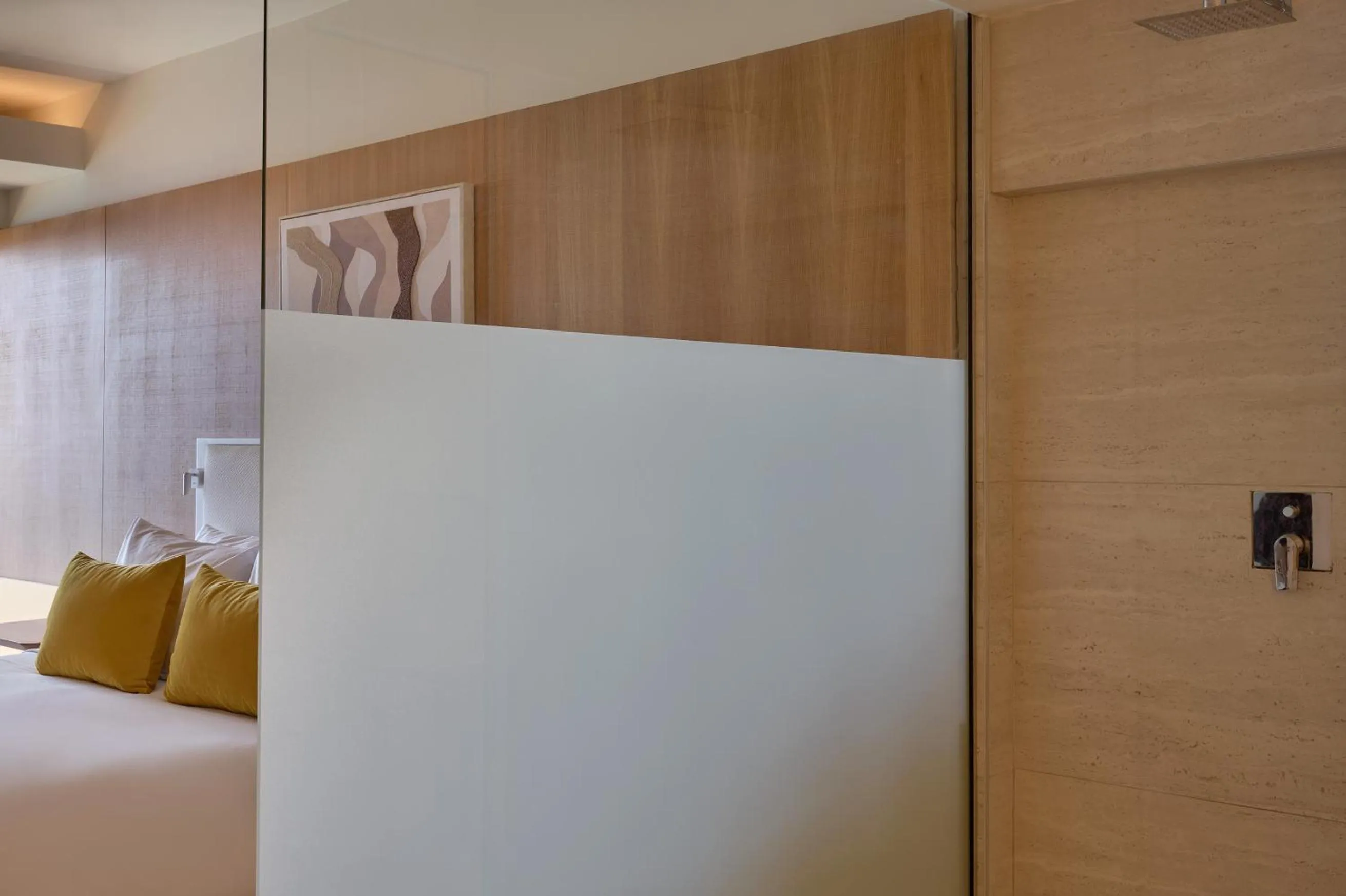 Bathroom, Bed in Atlantica Nissaki Beach - Adults Only