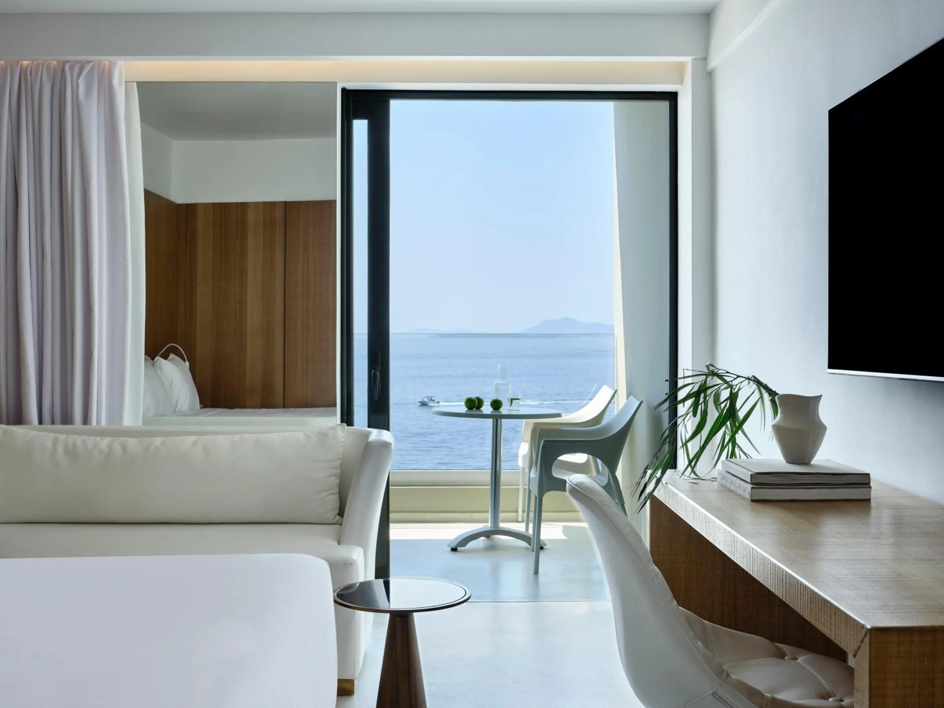 View (from property/room), Bed in Atlantica Nissaki Beach - Adults Only