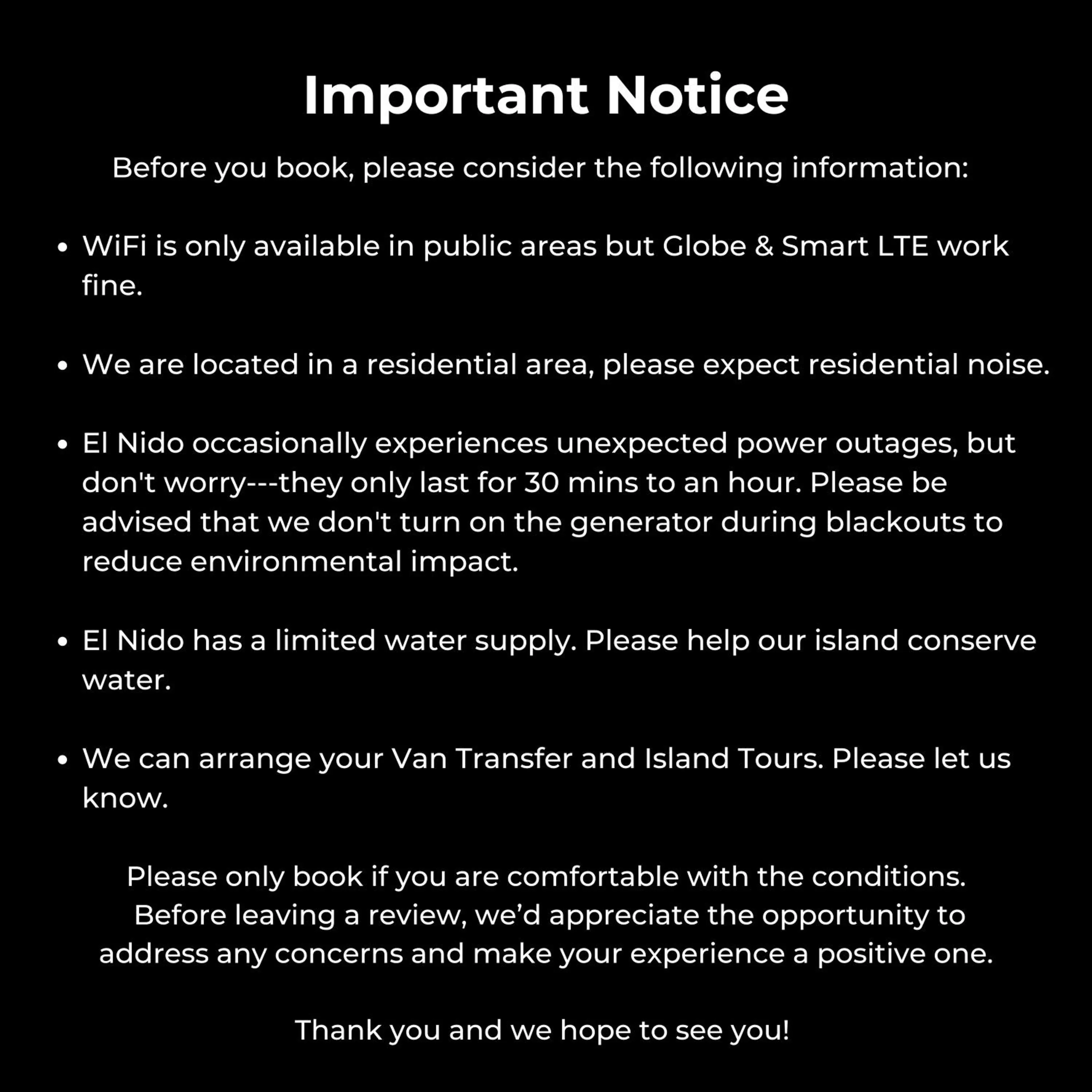 Text overlay in Hanna's Inn, El Nido