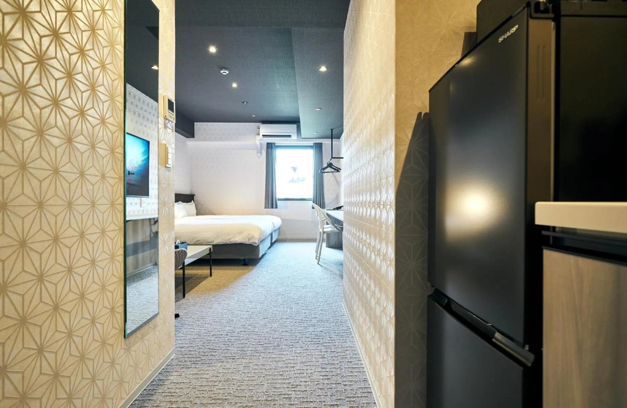 Bed in Rakuten STAY Kokura Station Standard Twin Room with counter table