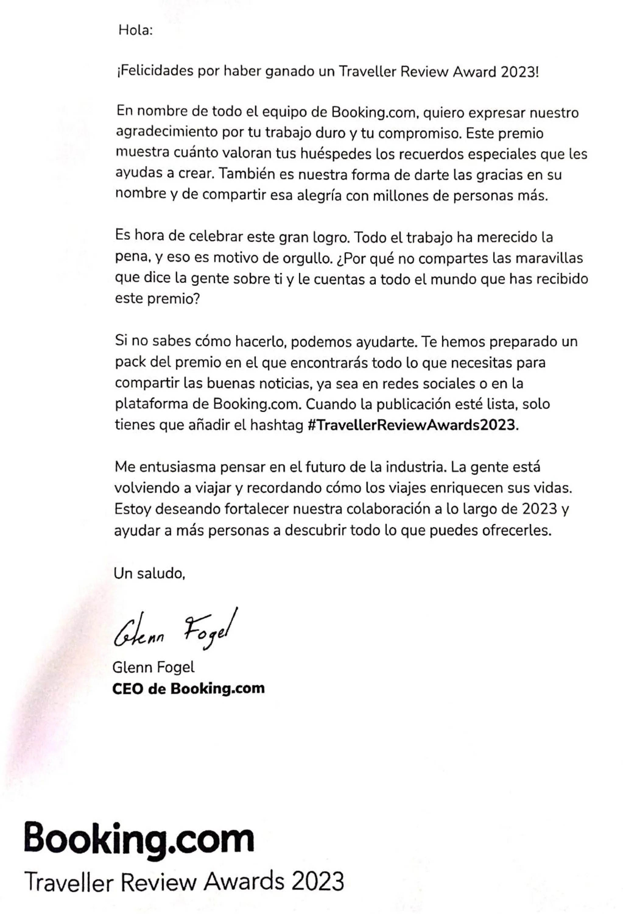 Certificate/Award in Alojamiento roquetas de mar