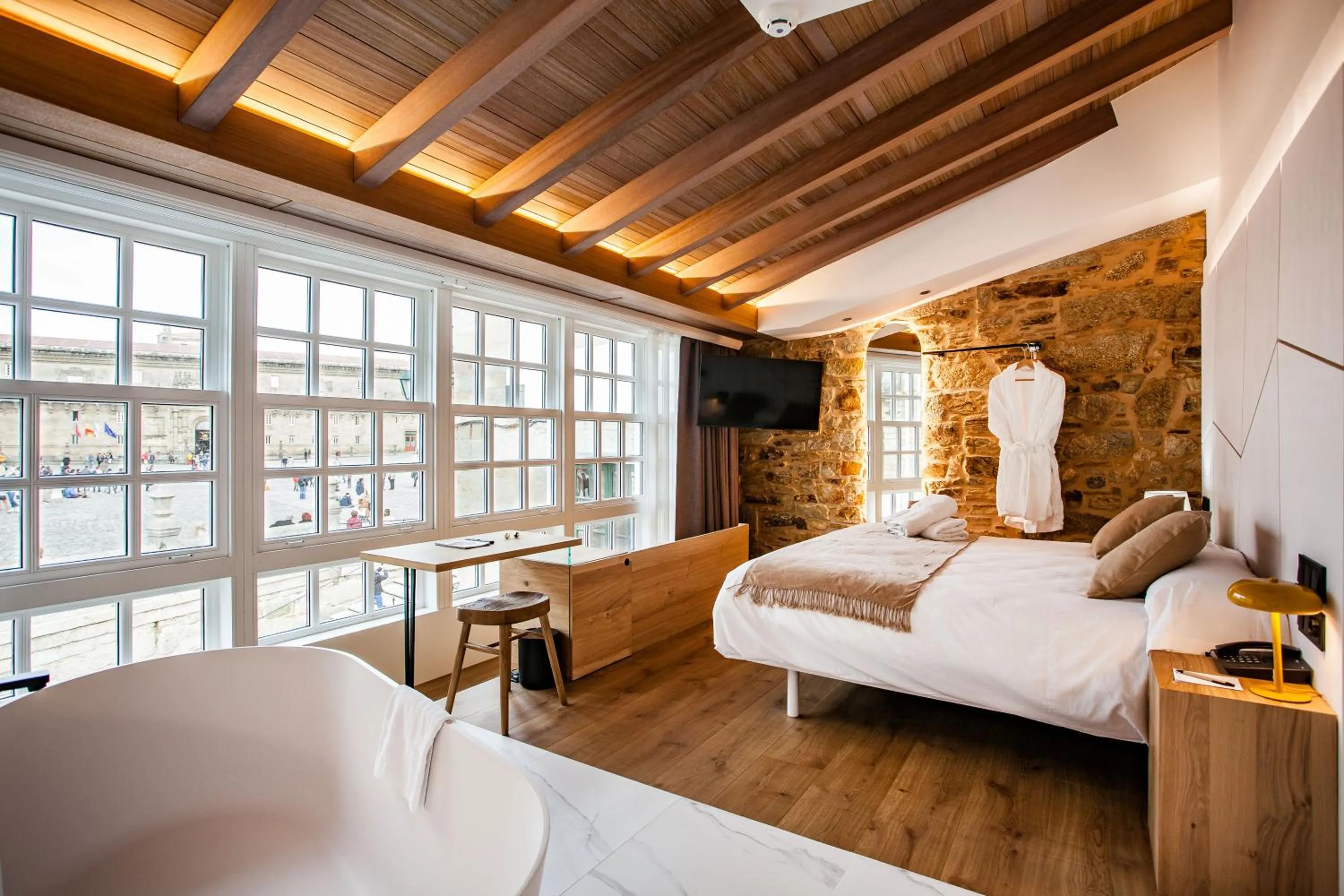 View (from property/room), Bed in Hotel Plaza Obradoiro by Bossh! Hotels