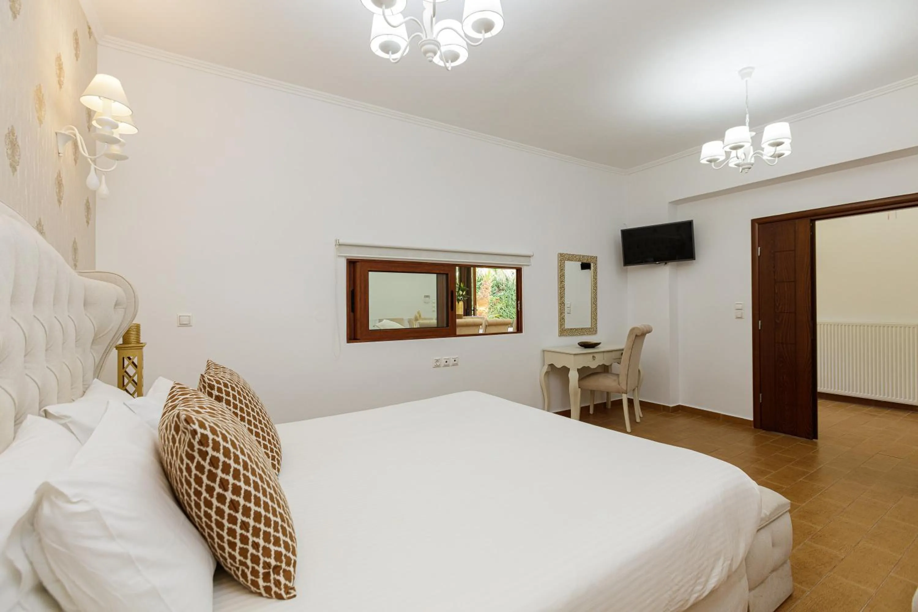 Bedroom, Bed in Eva & Dimitrios Villas, Captivating Oasis with Pools & BBQ, By ThinkVilla