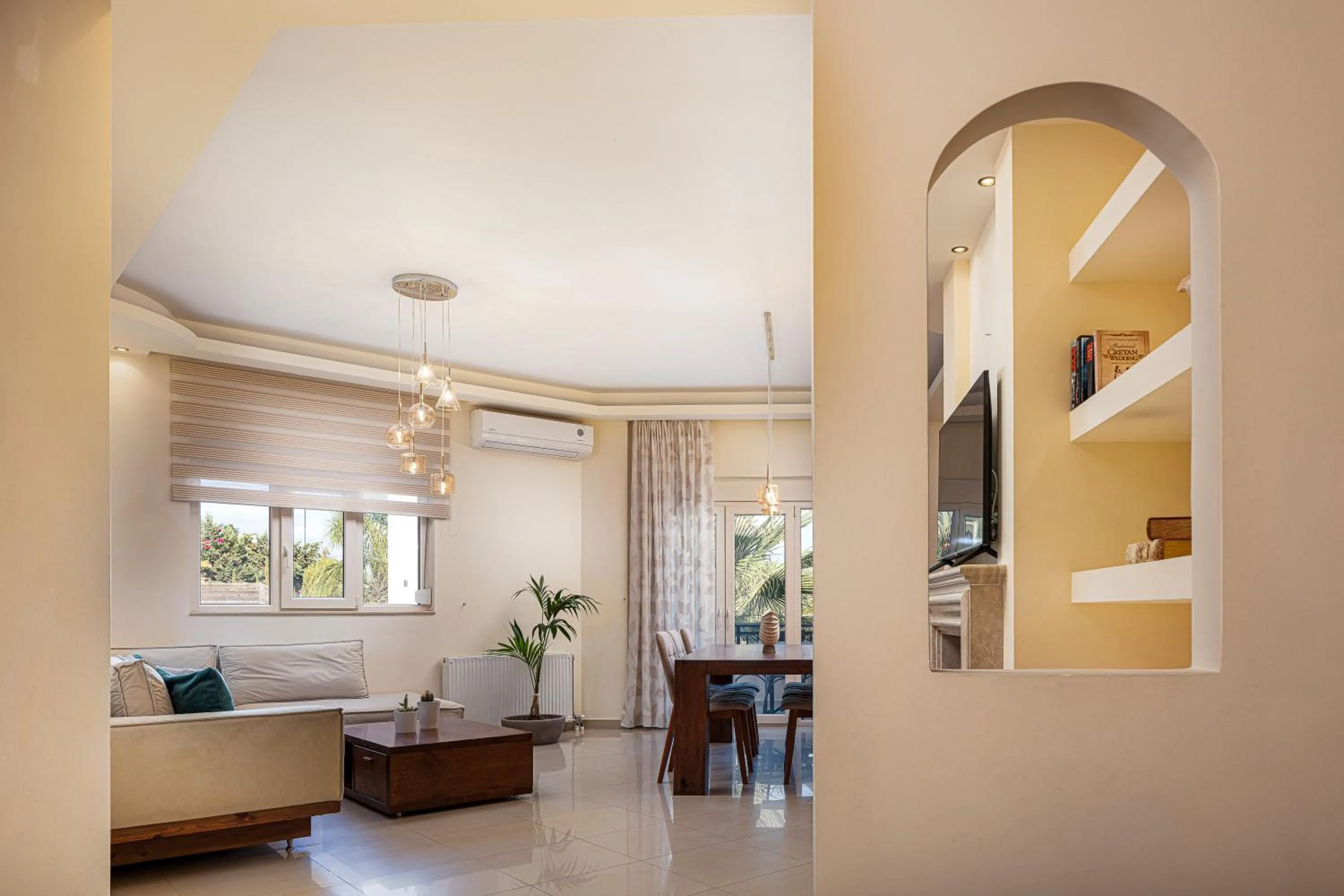 Living room in Eva & Dimitrios Villas, Captivating Oasis with Pools & BBQ, By ThinkVilla