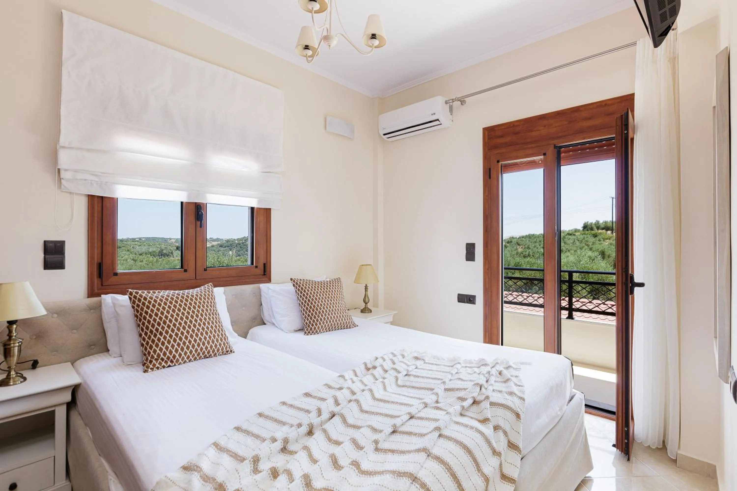 Bed in Eva & Dimitrios Villas, Captivating Oasis with Pools & BBQ, By ThinkVilla