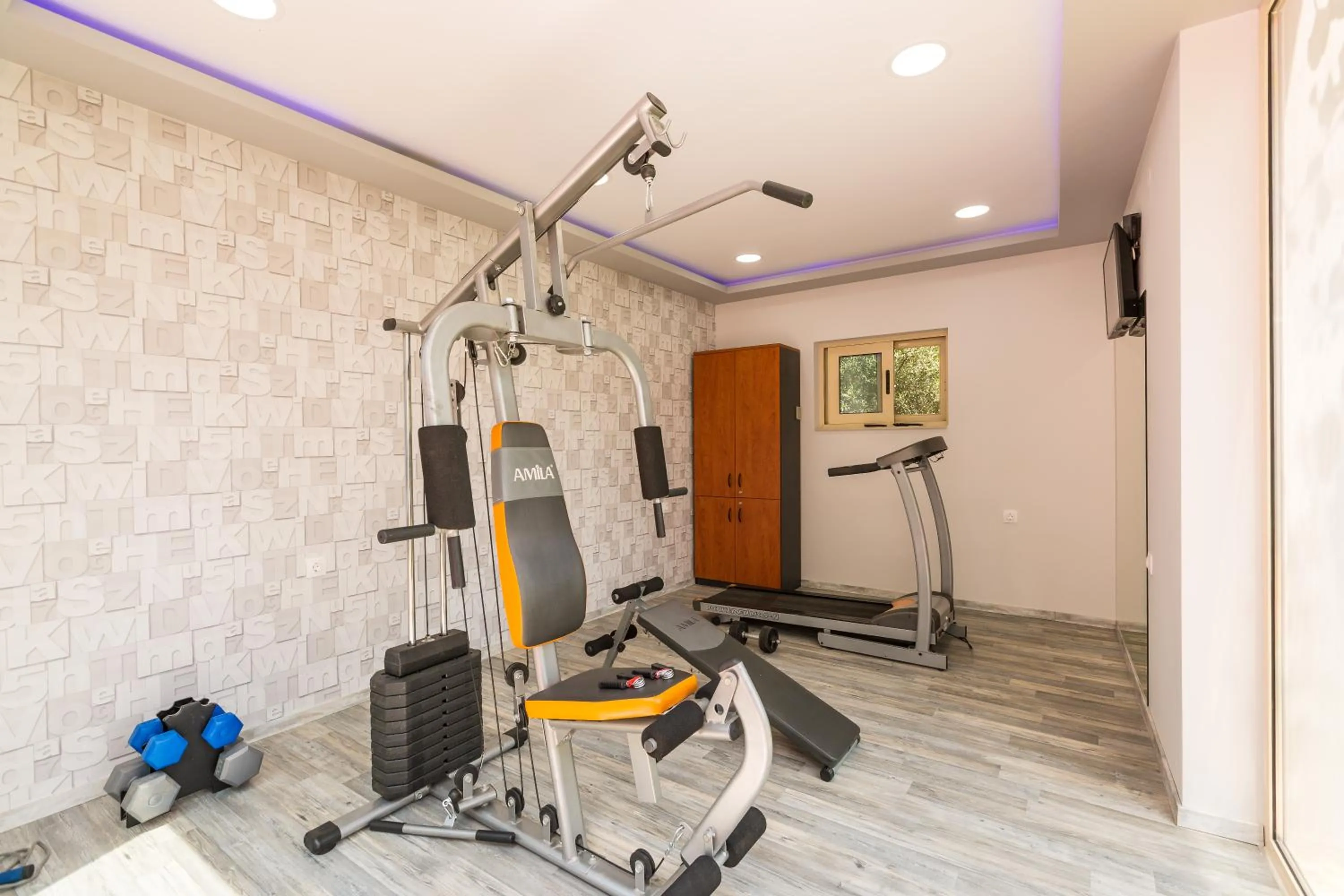 Fitness centre/facilities in Eva & Dimitrios Villas, Captivating Oasis with Pools & BBQ, By ThinkVilla