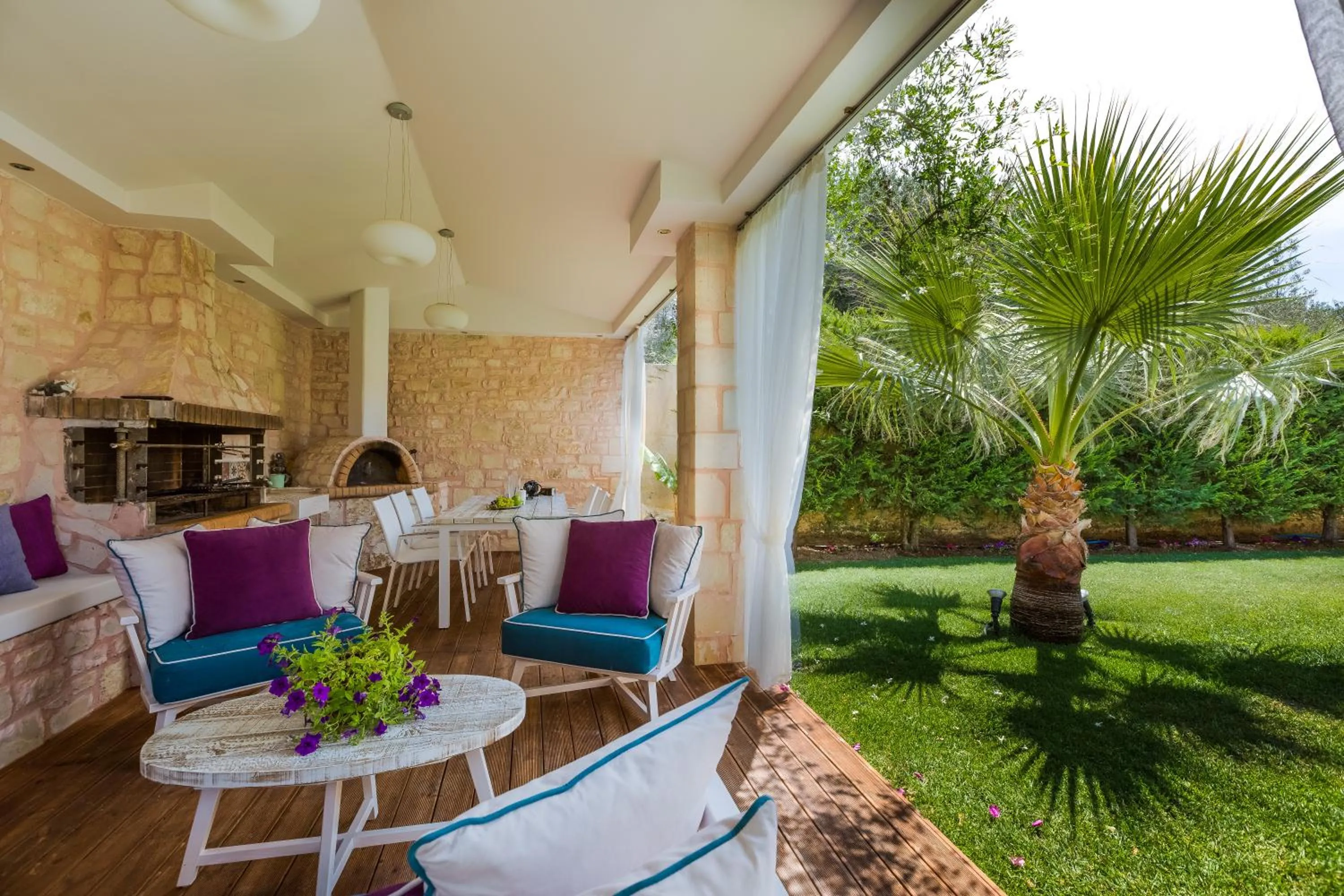 Patio in Eva & Dimitrios Villas, Captivating Oasis with Pools & BBQ, By ThinkVilla