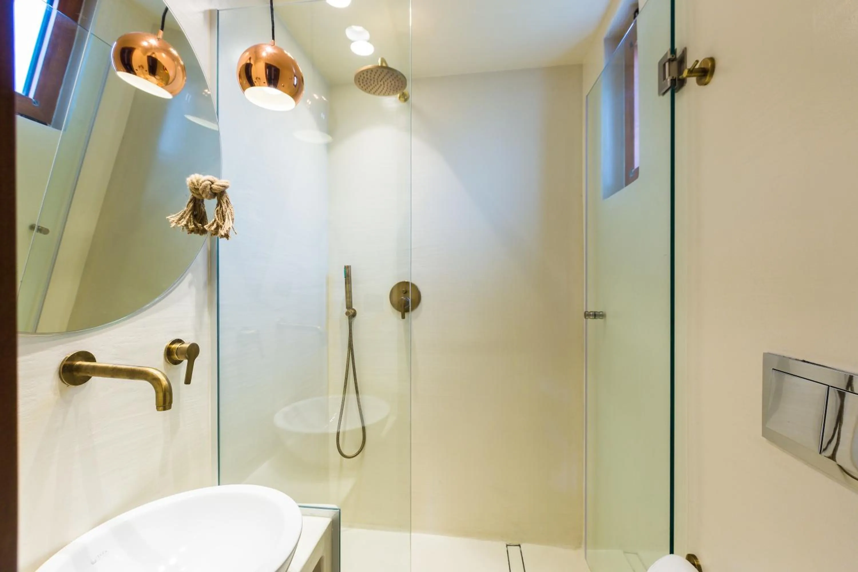 Shower in Eva & Dimitrios Villas, Captivating Oasis with Pools & BBQ, By ThinkVilla