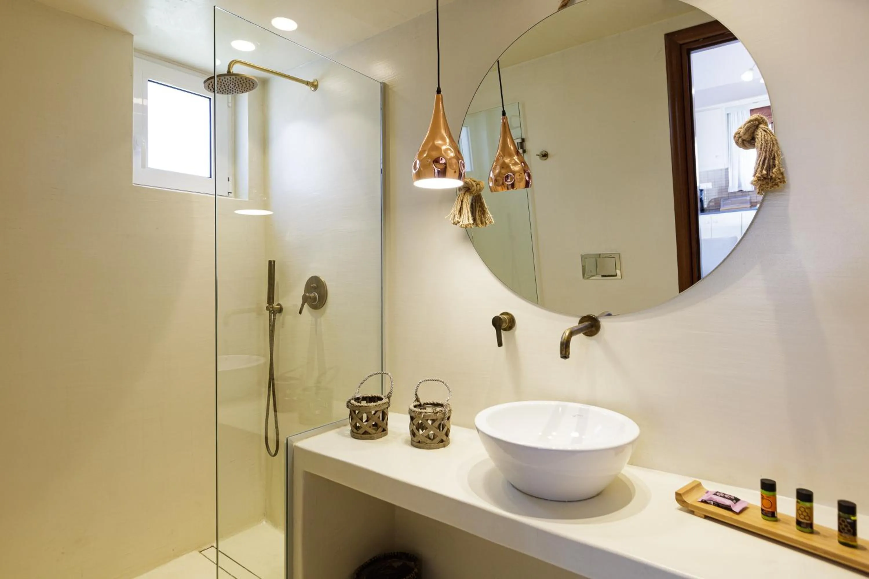 Shower in Eva & Dimitrios Villas, Captivating Oasis with Pools & BBQ, By ThinkVilla