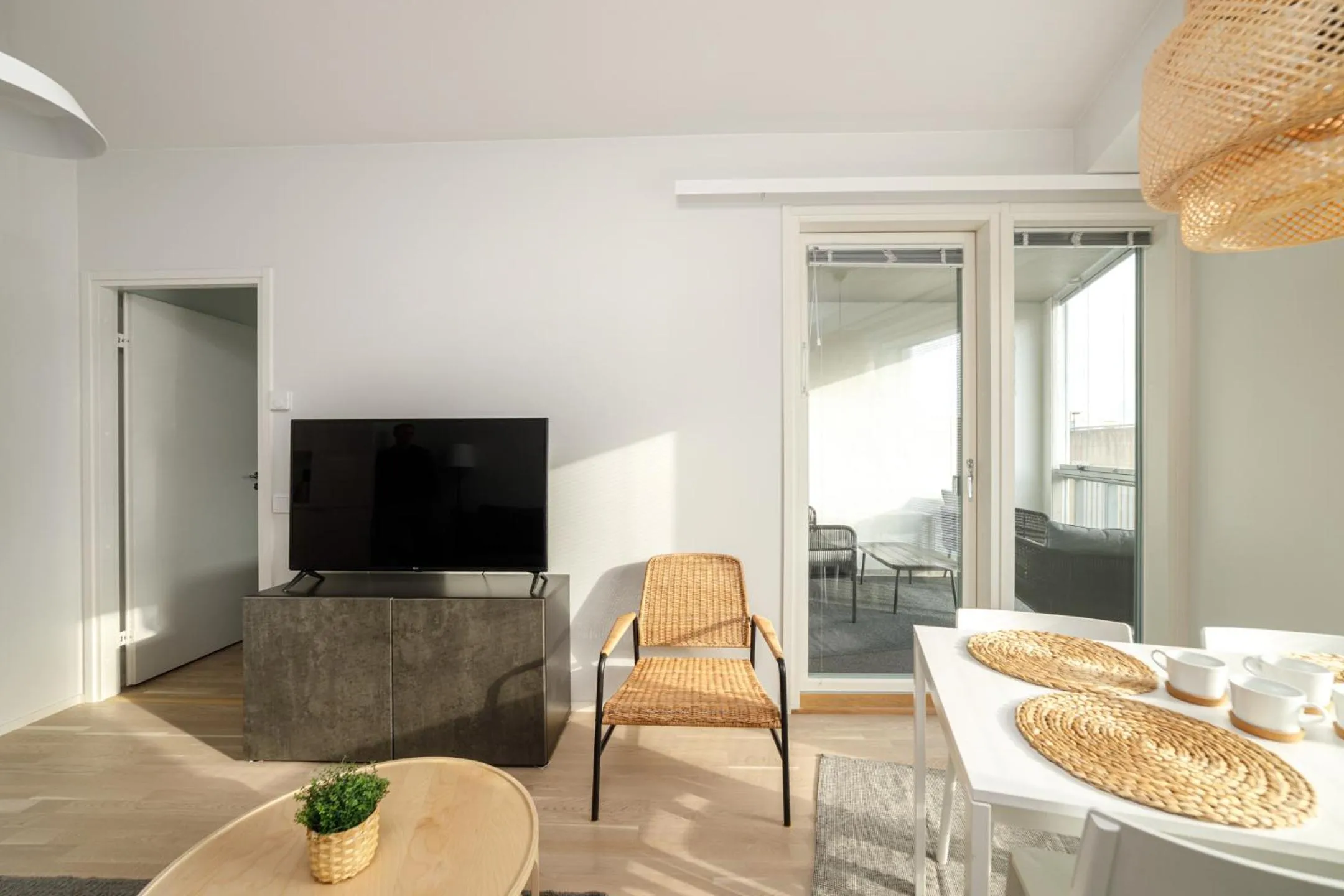 TV and multimedia in ULEABO Neat 48 m2 two-room flat with sauna