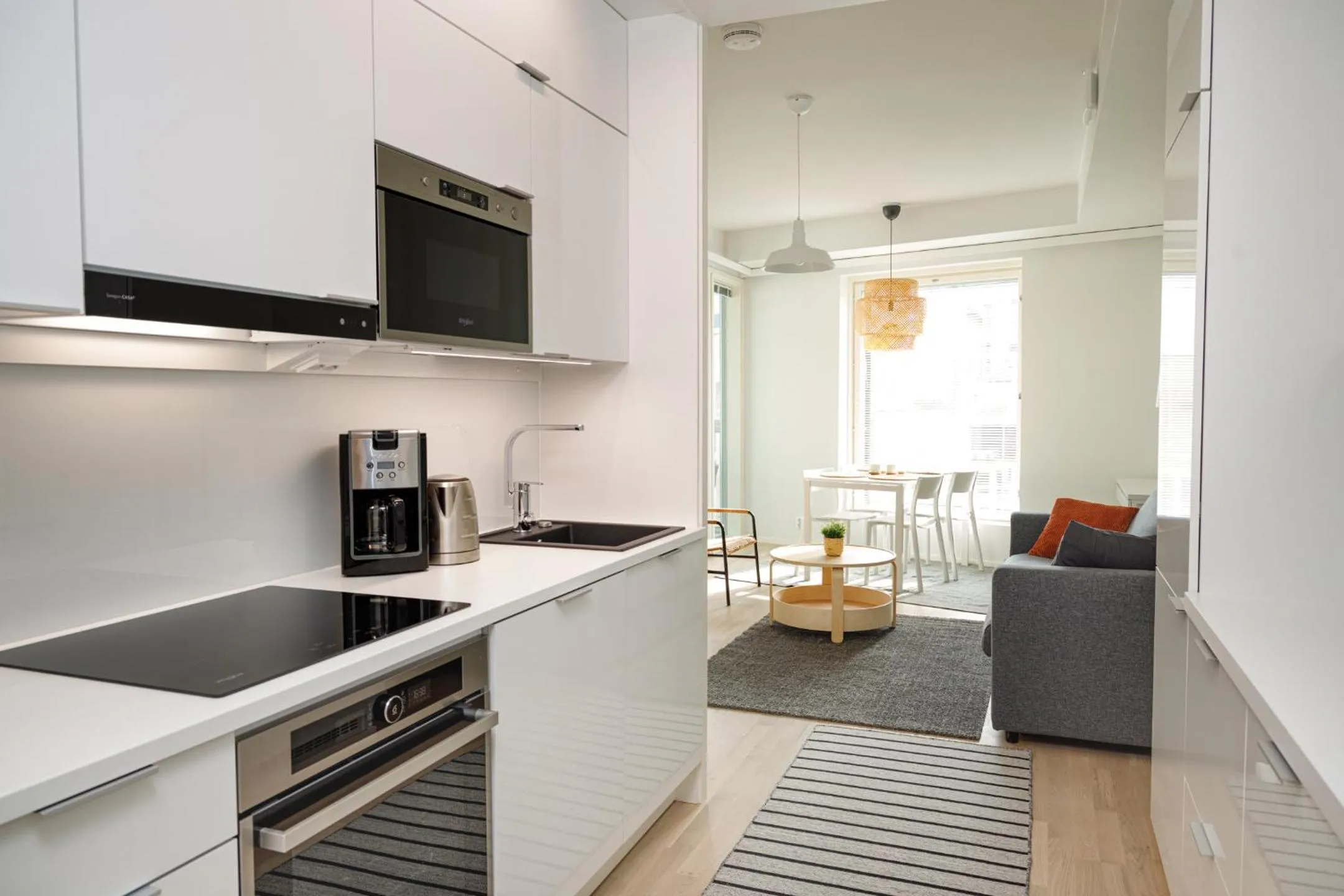 Kitchen or kitchenette in ULEABO Neat 48 m2 two-room flat with sauna