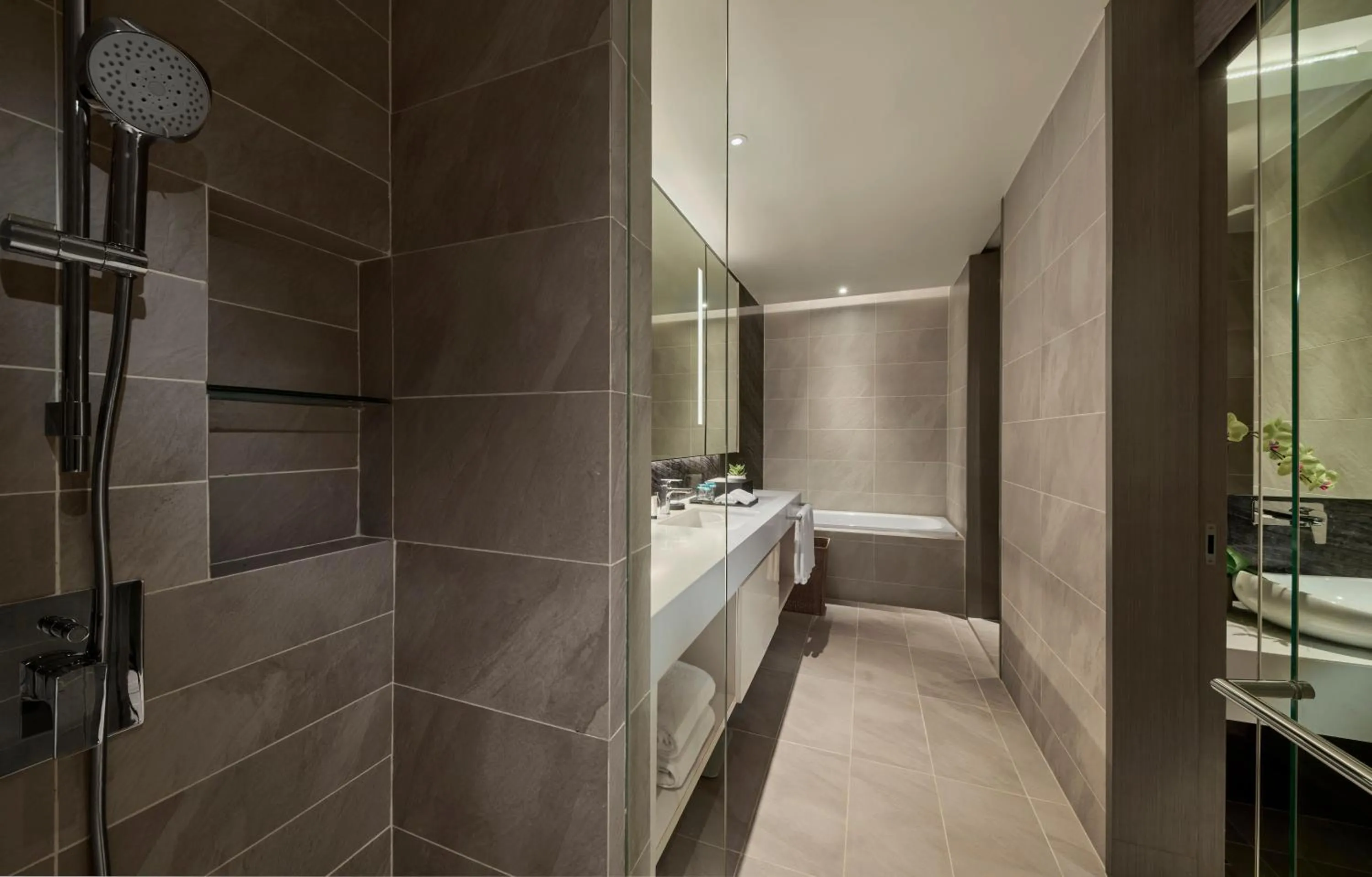 Bathroom, Bed in Pan Pacific Serviced Suites Kuala Lumpur