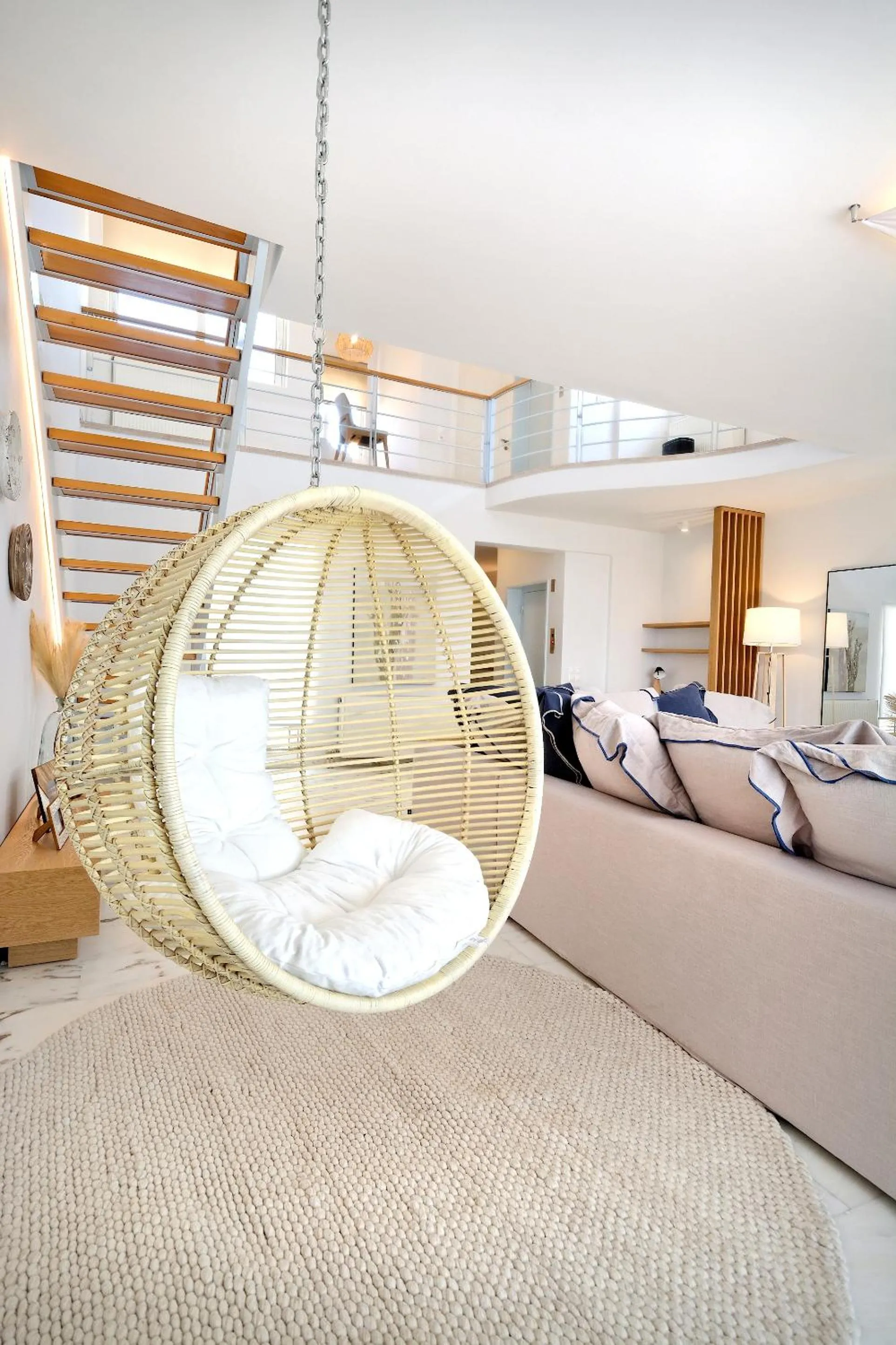 Living room, Bed in Triplex Villa Gardenia Glyfada sea view