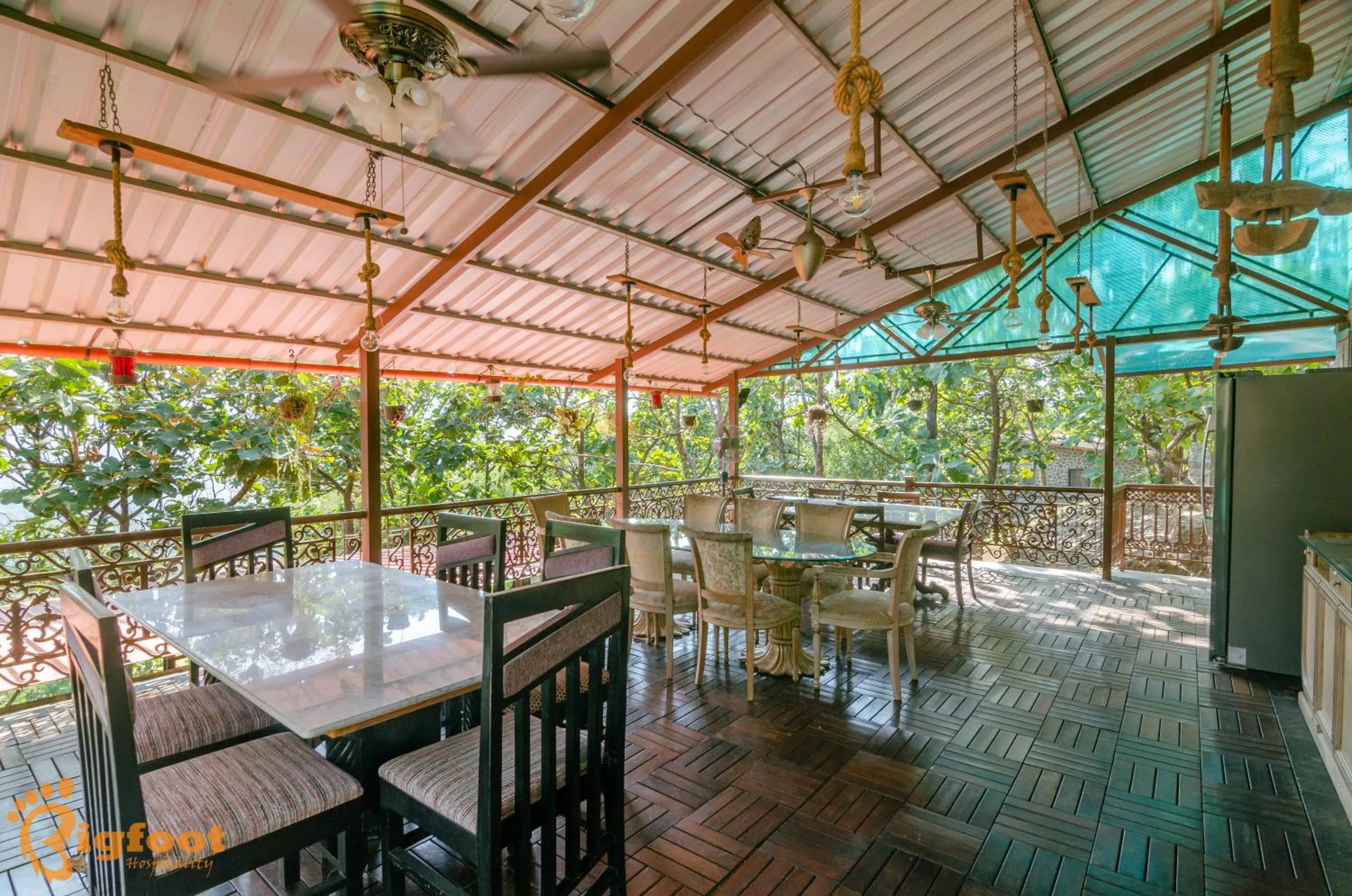 Dining area in Ekayana Resorts and Agri Tourism, Mulshi