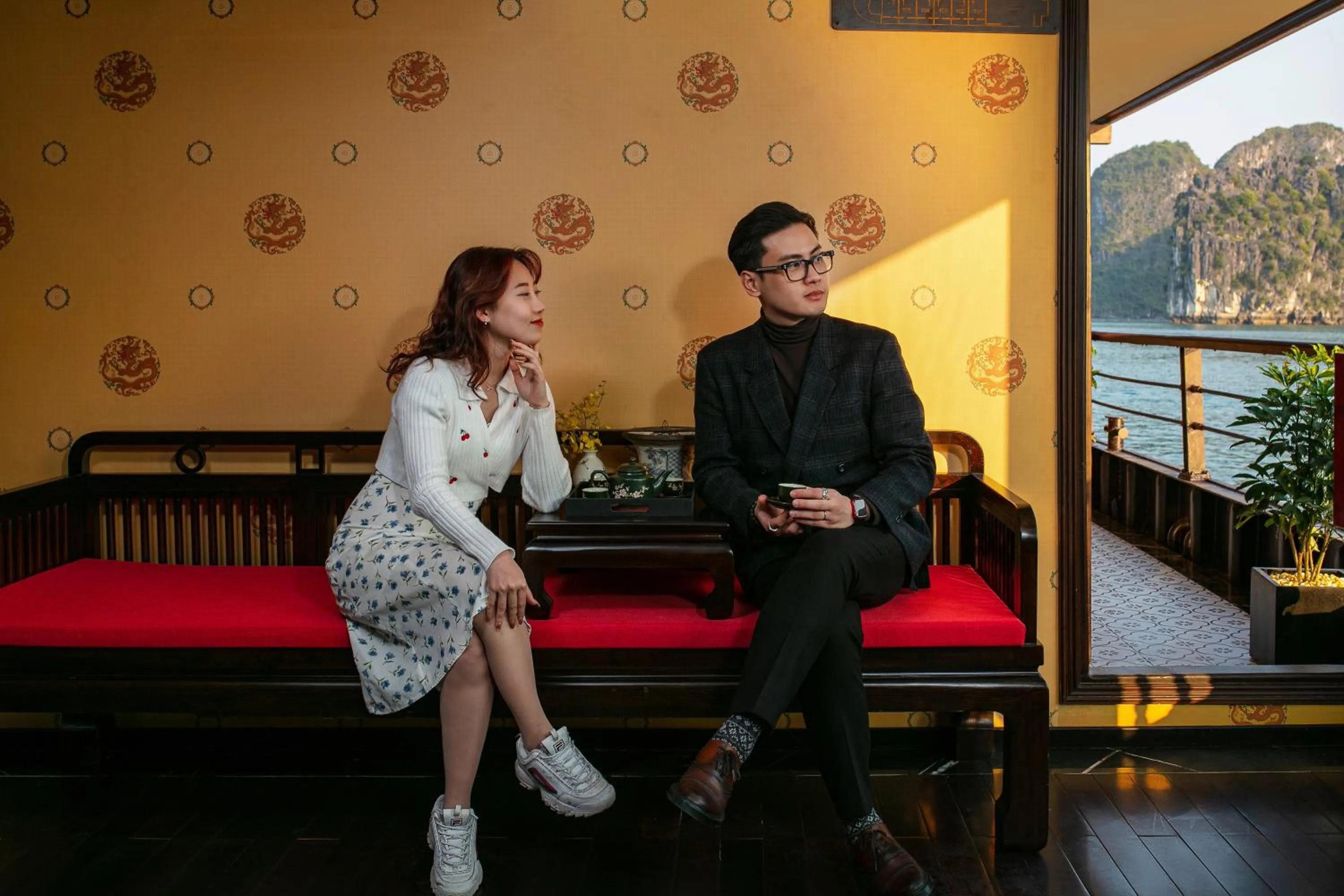 Lobby or reception in Nostalgia Halong Cruise