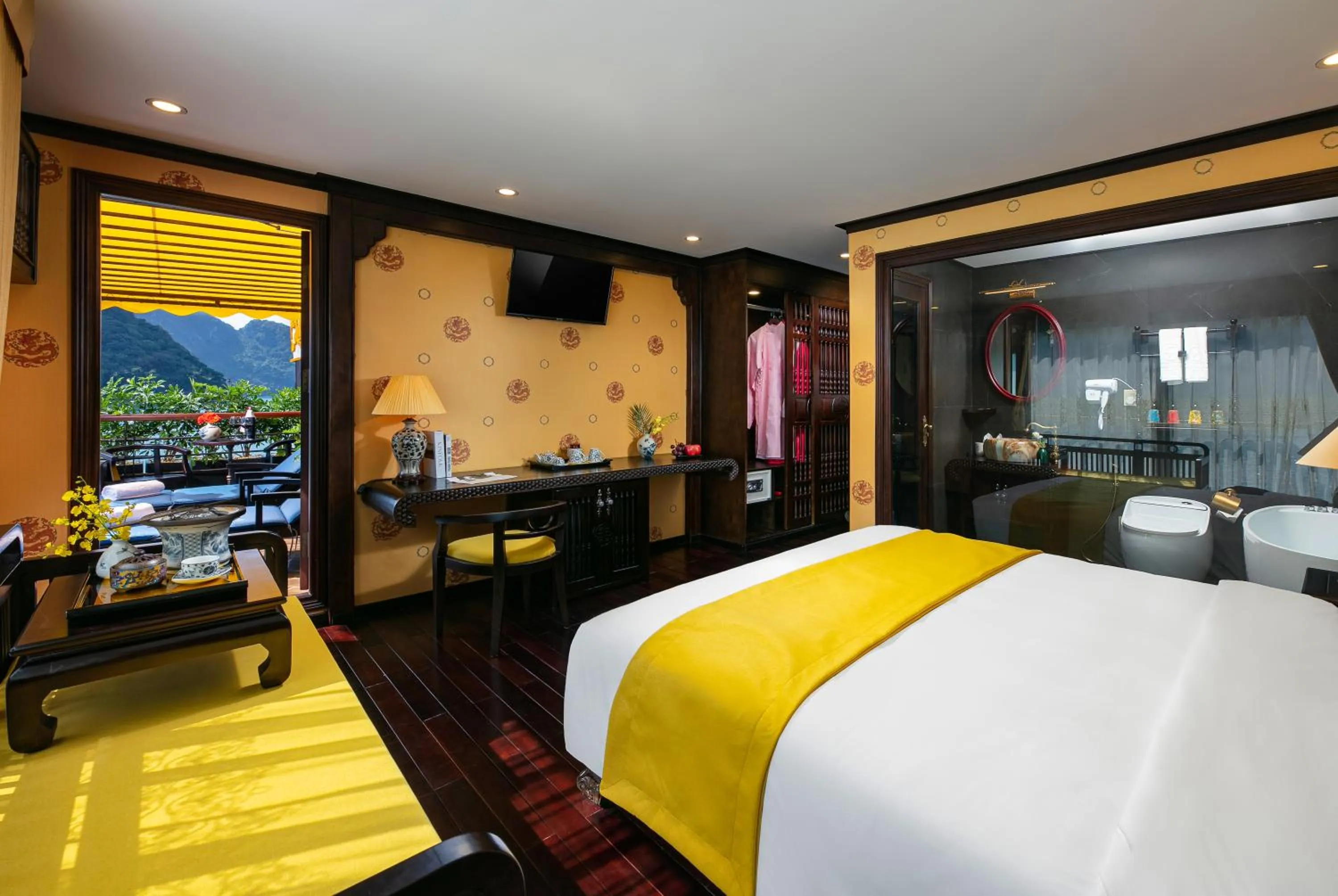 Bed in Nostalgia Halong Cruise