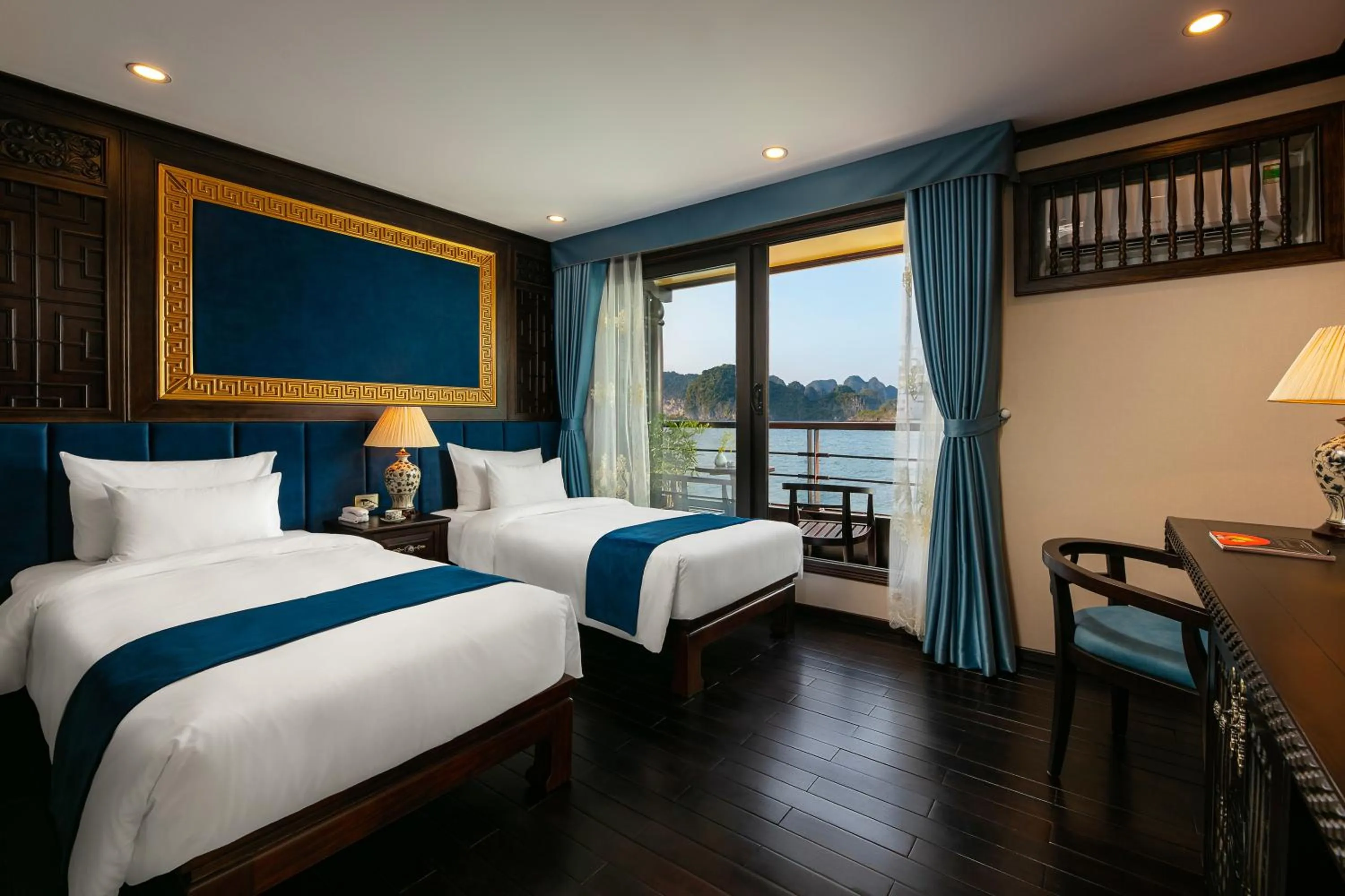 Bed in Nostalgia Halong Cruise