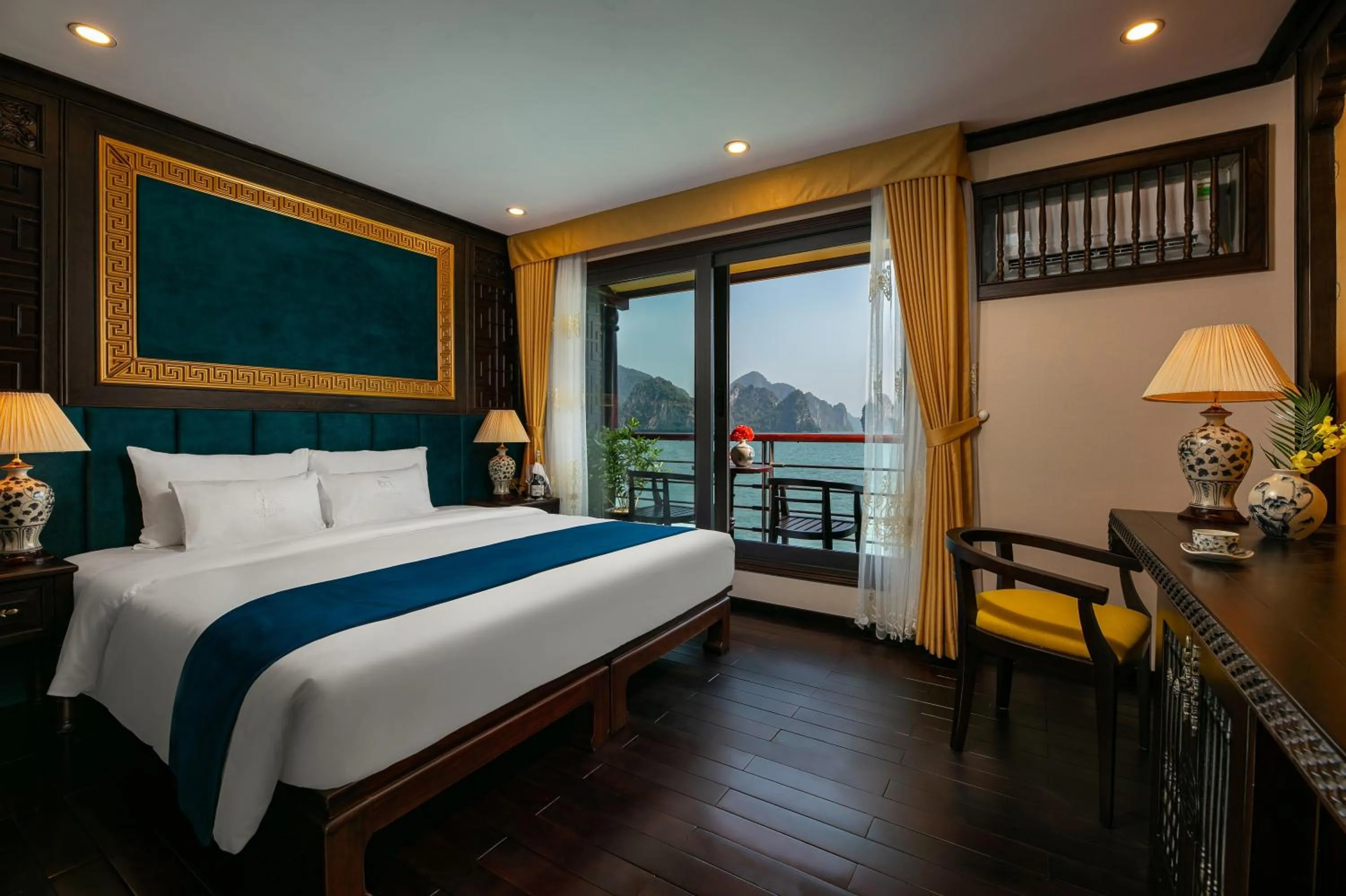 Bed in Nostalgia Halong Cruise