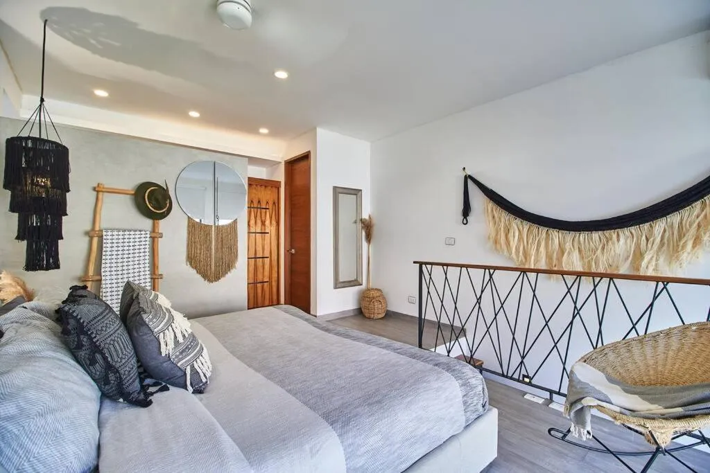 Bed in Neem 14 1BR BohoGem in the Heart of Tulum